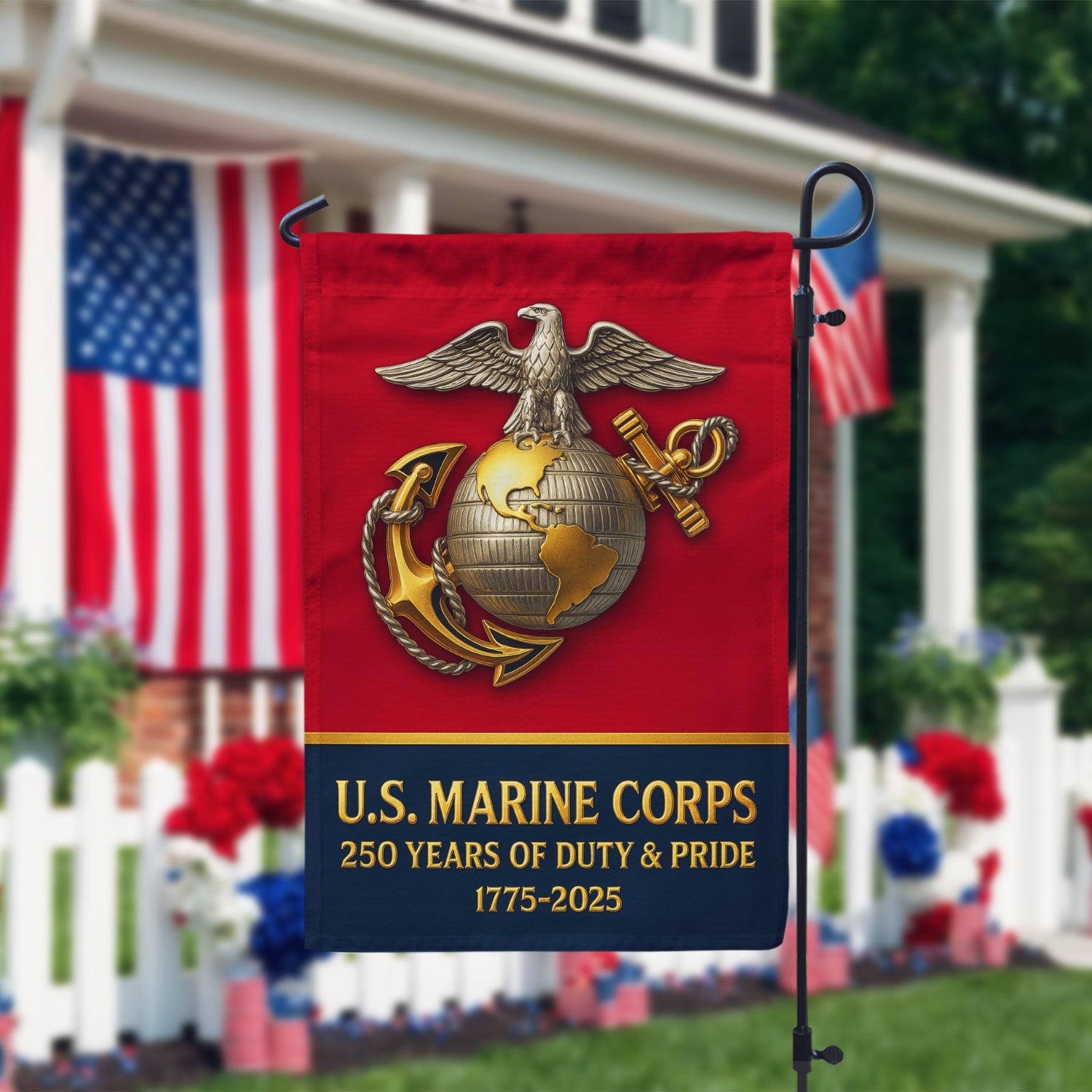 MARlNE 250 Years Of Duty & Pride Garden Flag 12" x 18" Twin-Side Printing