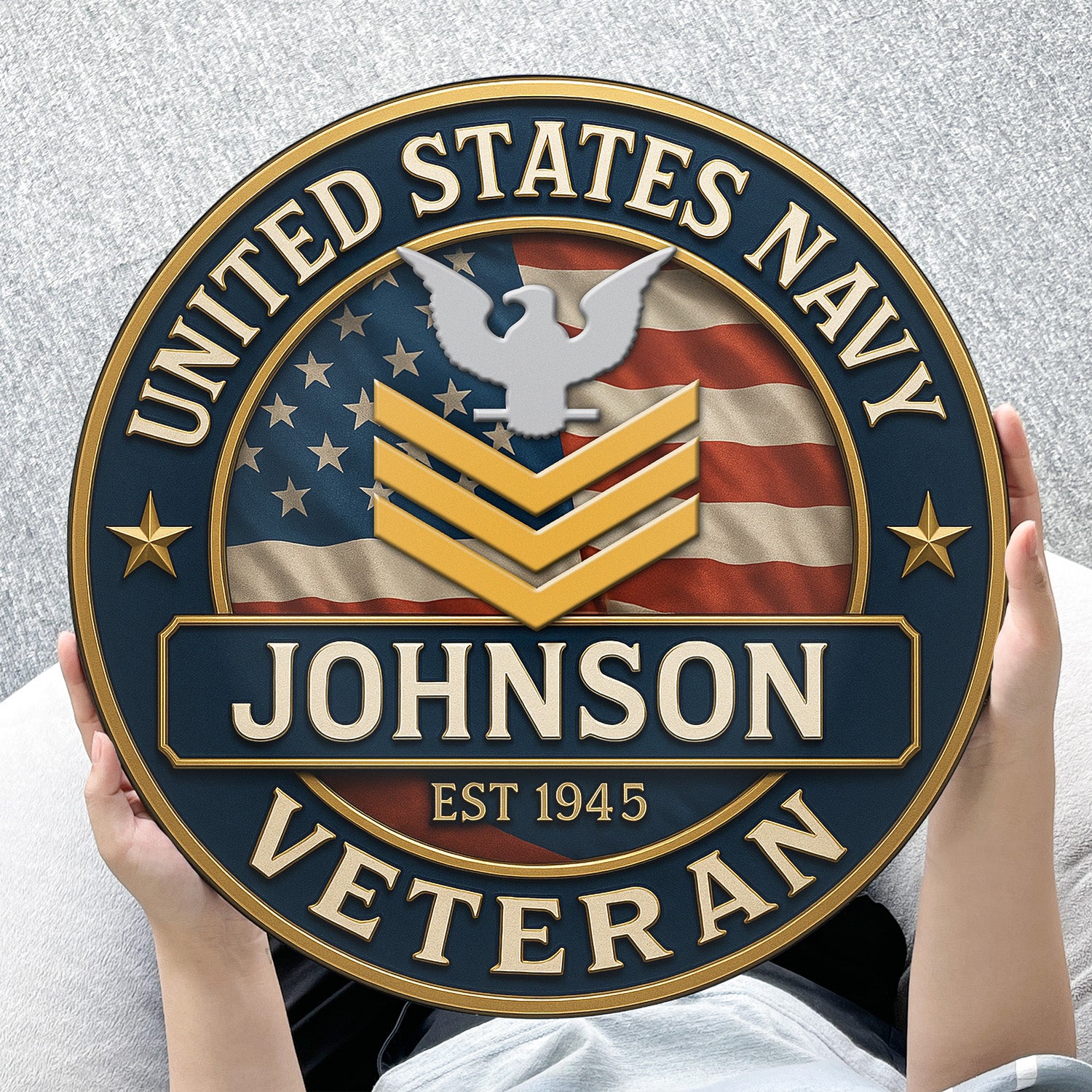 U.S. Navy Veteran Wooden Sign – Personalized Military Tribute with Name & Rank