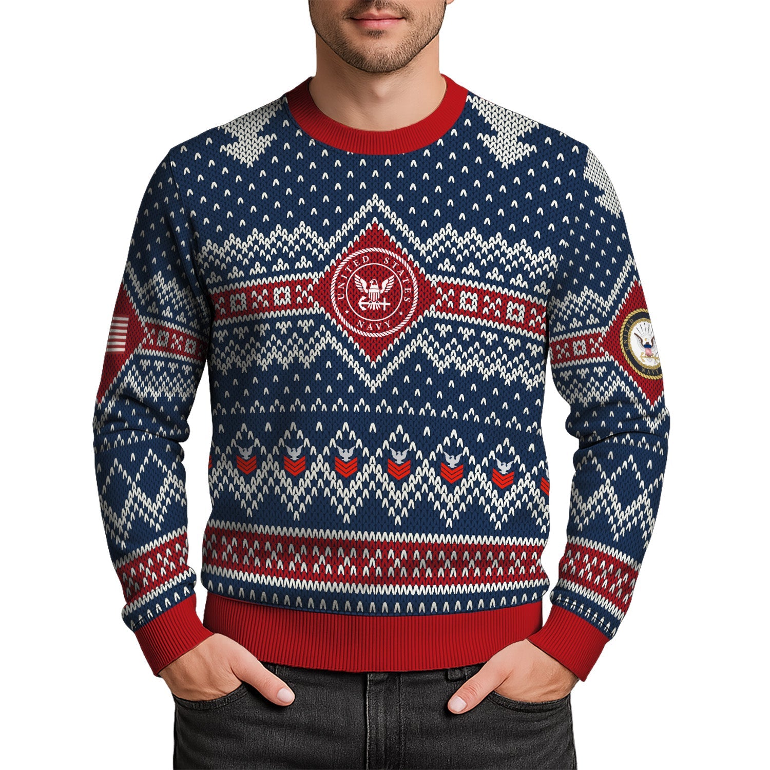 Personalized US Navy Christmas Ugly Sweater TUST09