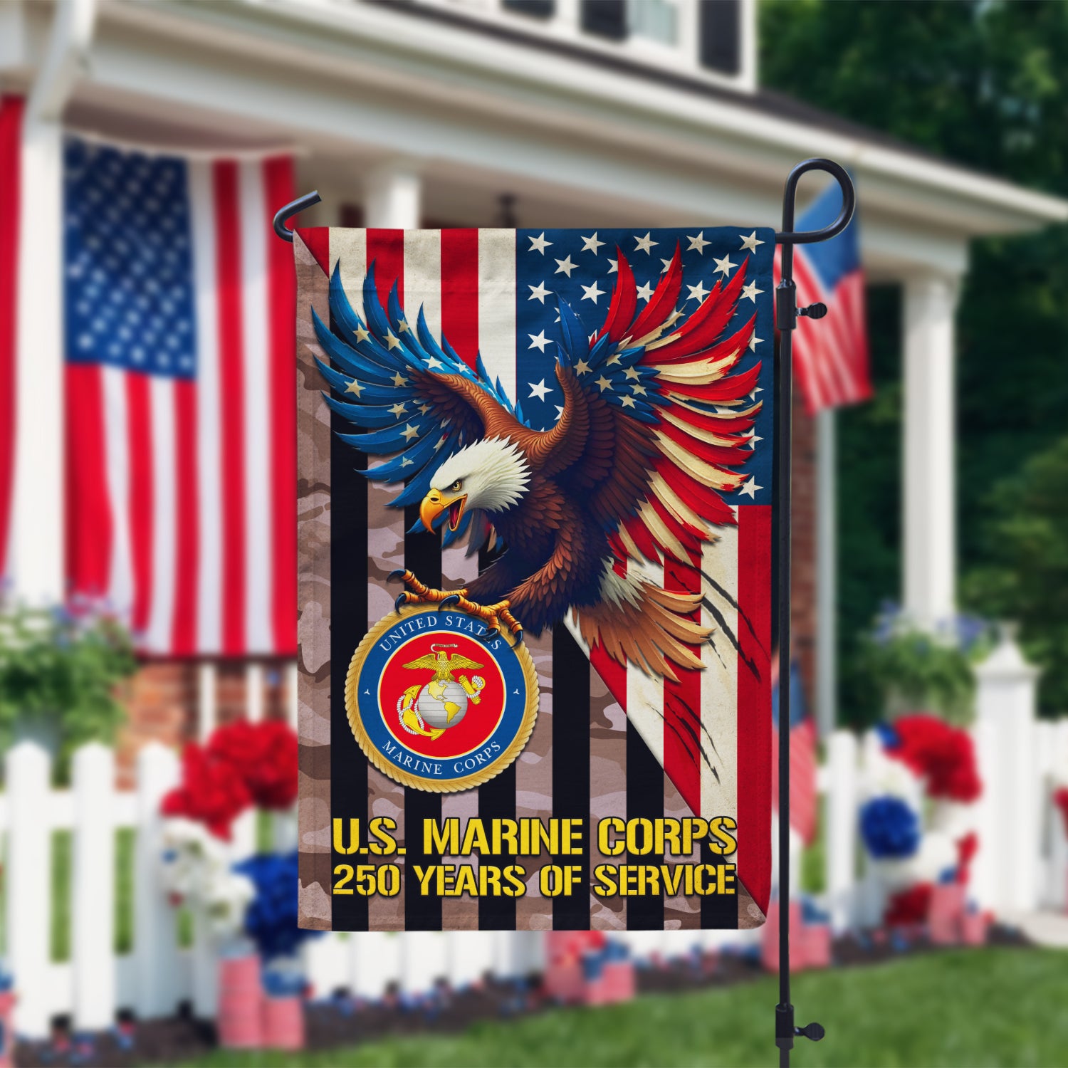 MARlNE 250 Years Of Service Garden Flag 12" x 18" Twin-Side Printing