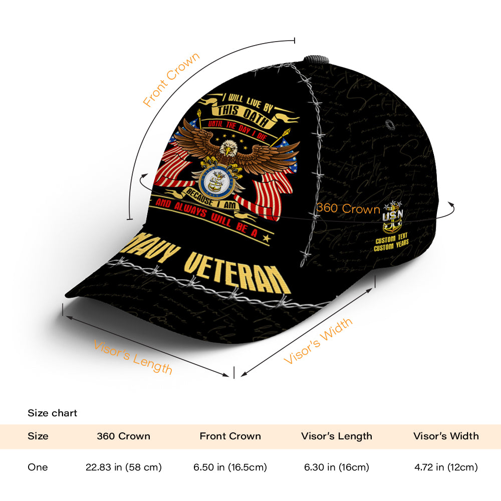 Always Will Be A Veteran, Custom Ranks/Insignia, Personalized Name And Years Served All Over Prints Premium Classic Cap