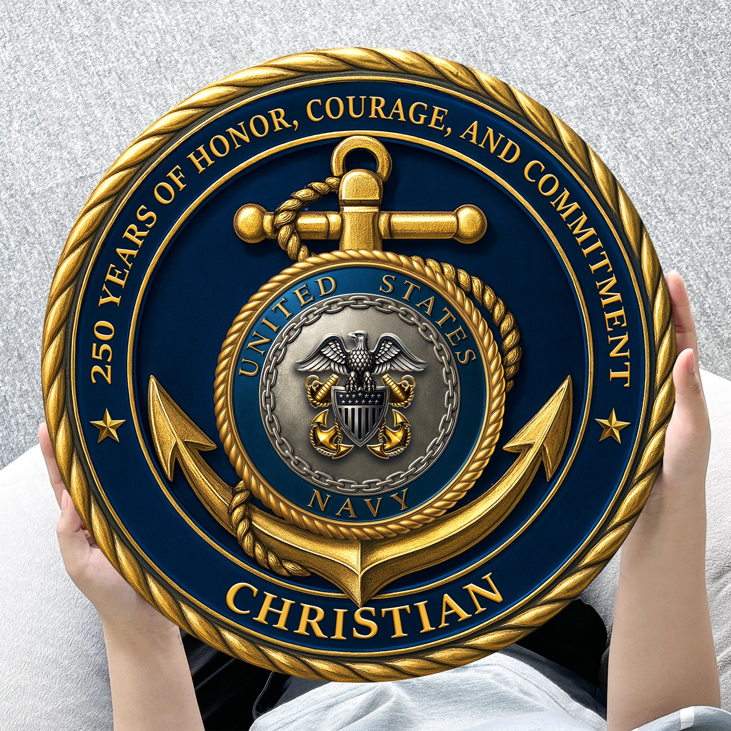 U.S. Navy 250 Years of Service Wooden Sign – Personalized Rank & Name Tribute