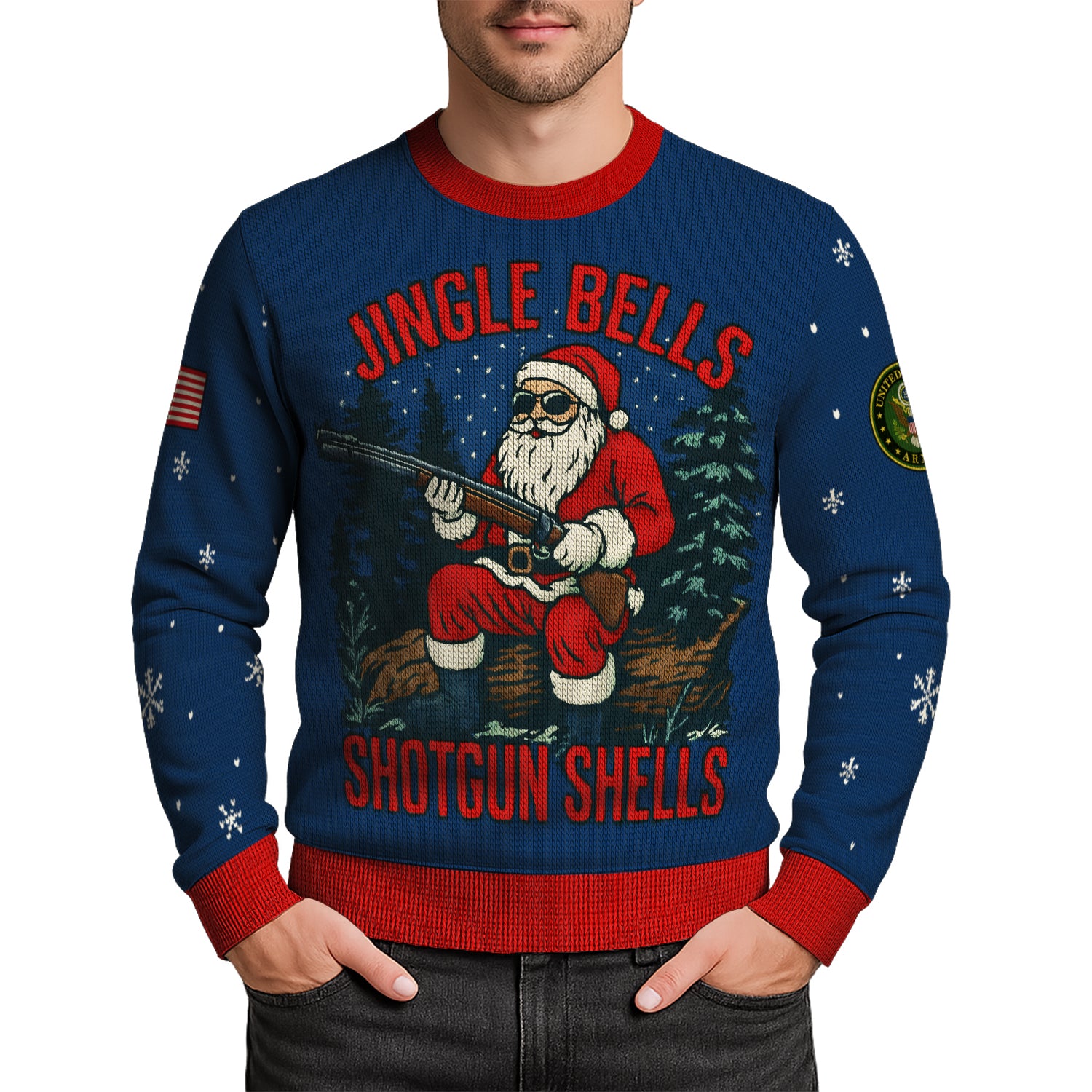 US Army Jingle Bells Shotgun Sells Ugly Christmas Sweater
