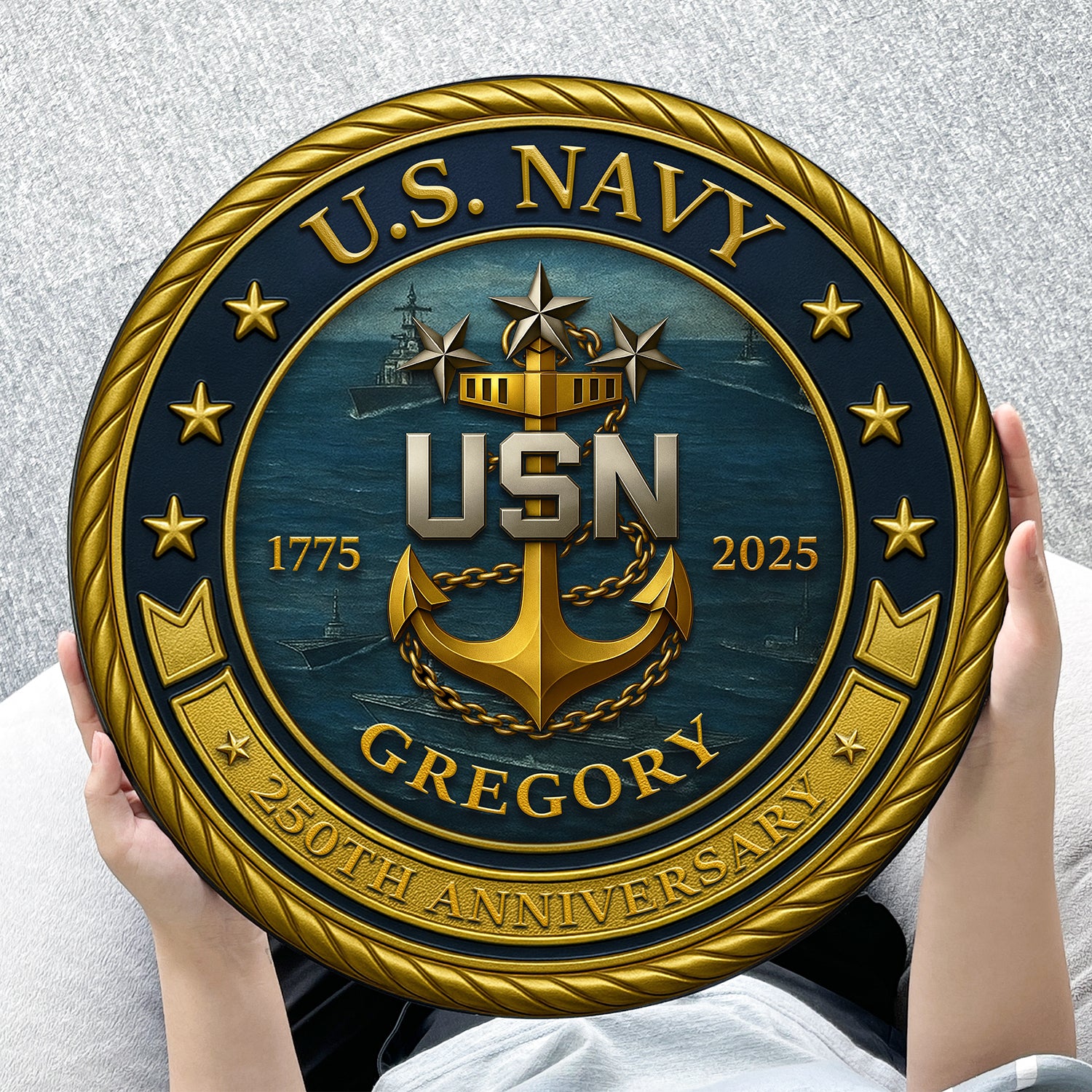 U.S. Navy 250th Anniversary - Custom Name Round Sign