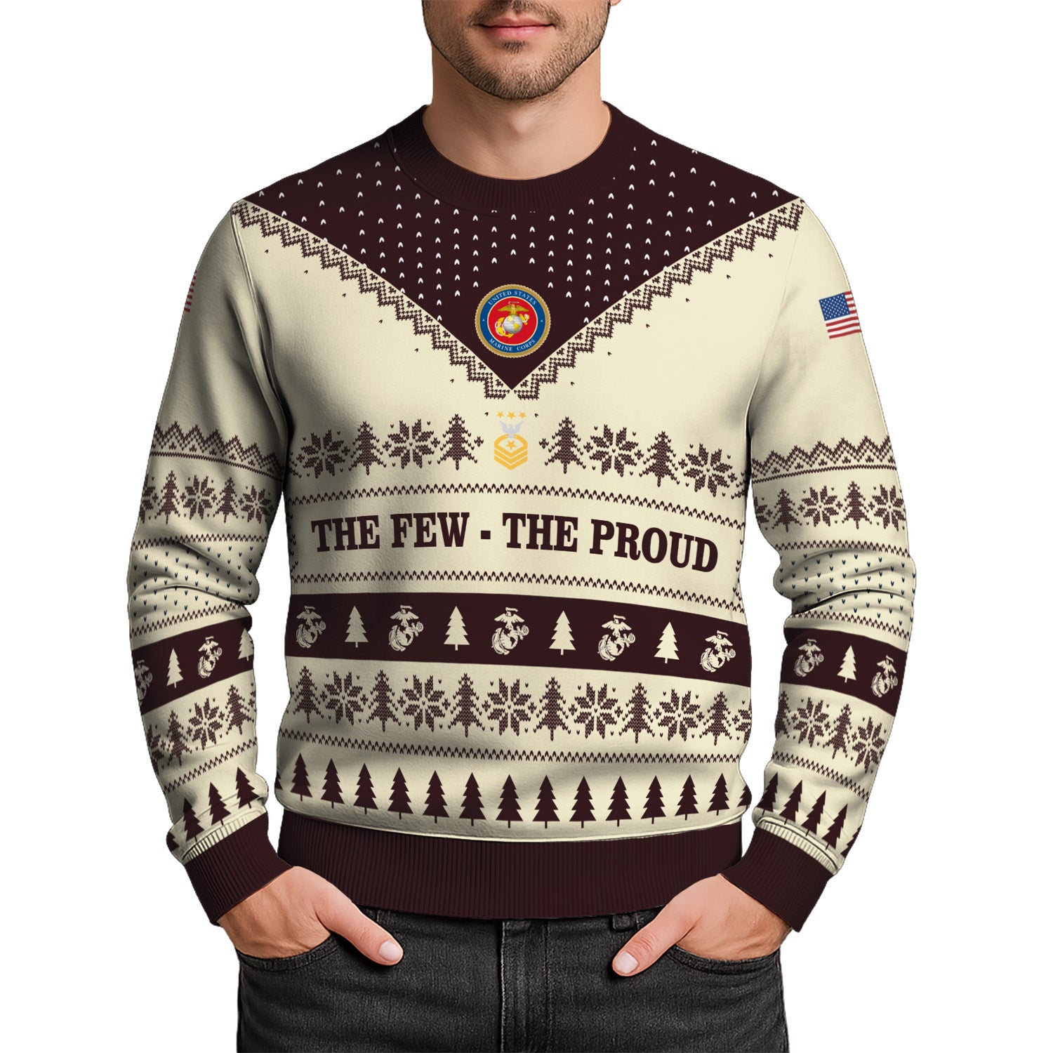 Custom Ranks USMC Ugly Christmas Sweater for Women Men TUST05