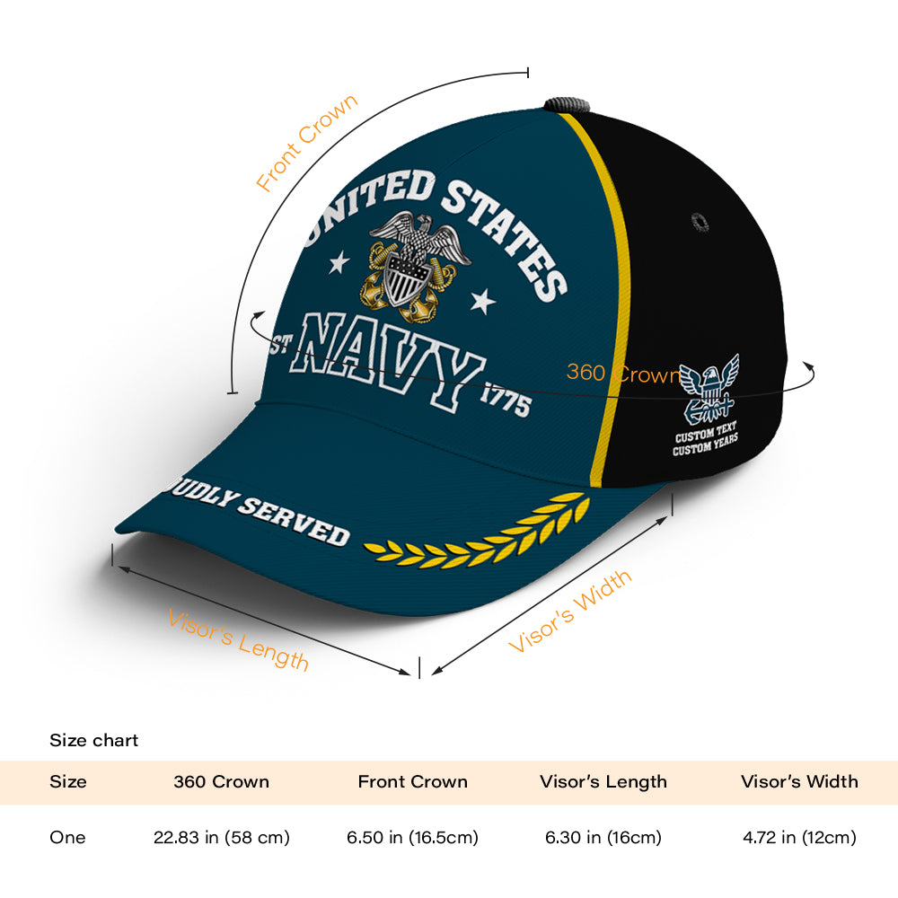 US Military Proudly Served Custom Ranks/Insignia, Personalized Name And Years Served All Over Prints Premium Classic Cap