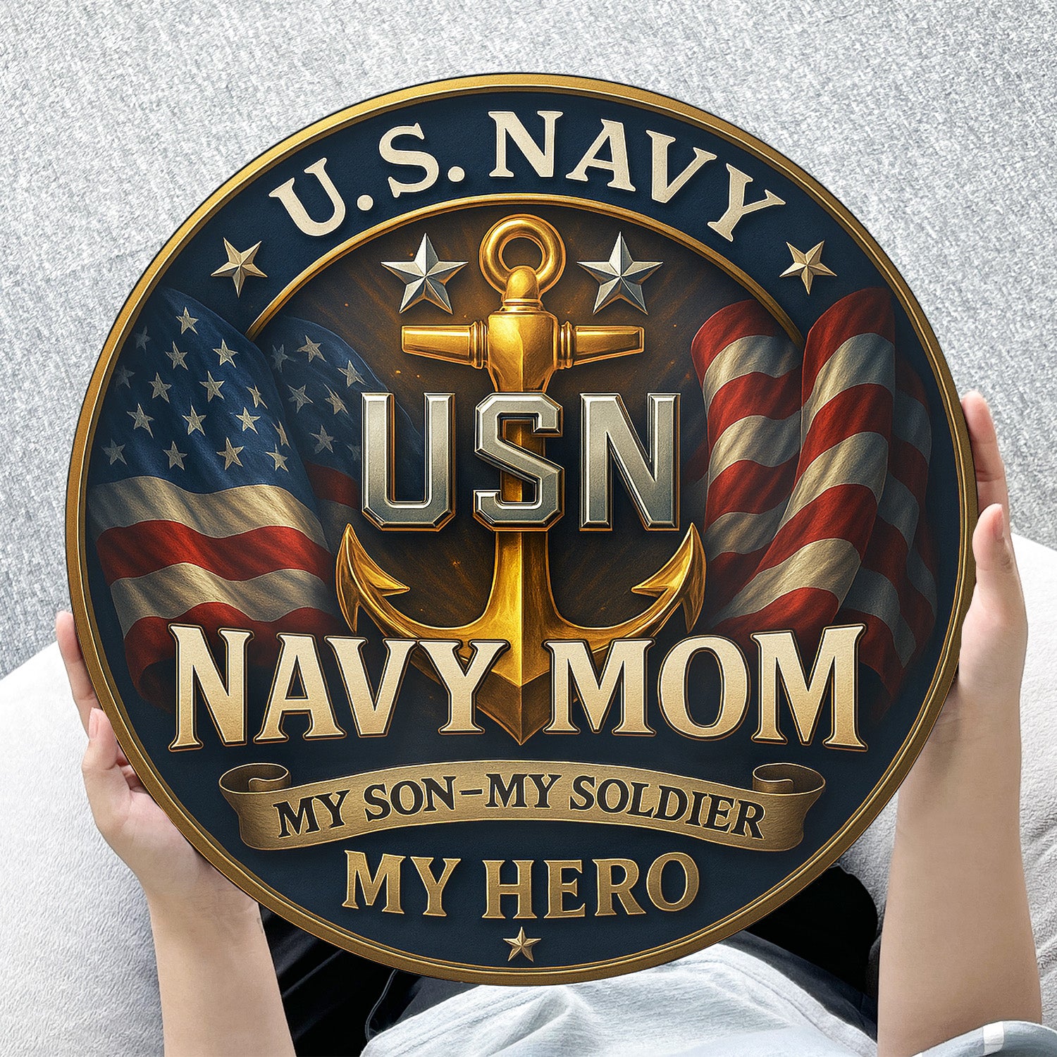 U.S. Navy Mom Wooden Sign – My Son, My Soldier, My Hero Patriotic Gift