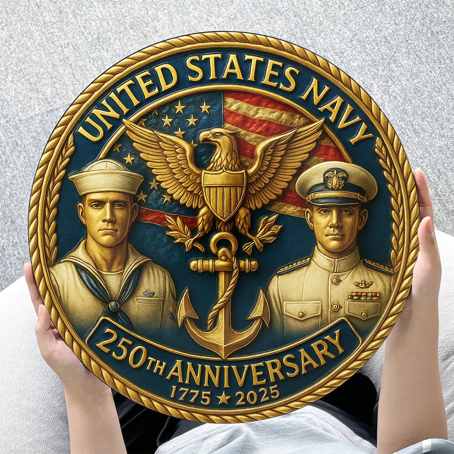 United States Navy 250th Anniversary Wooden Sign