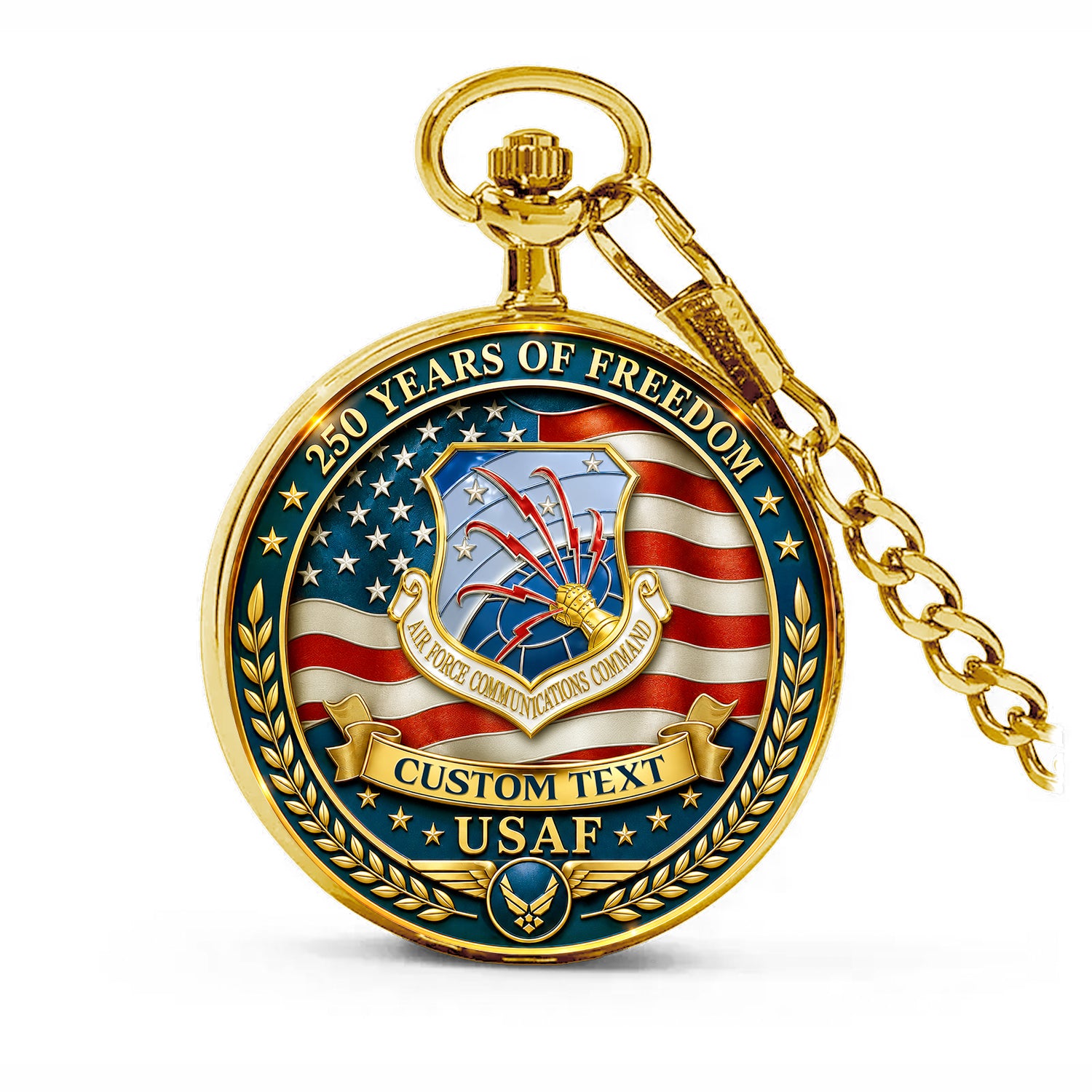 US Air Force Veteran Pocket Watch Custom Name Rank Anniversary Gift