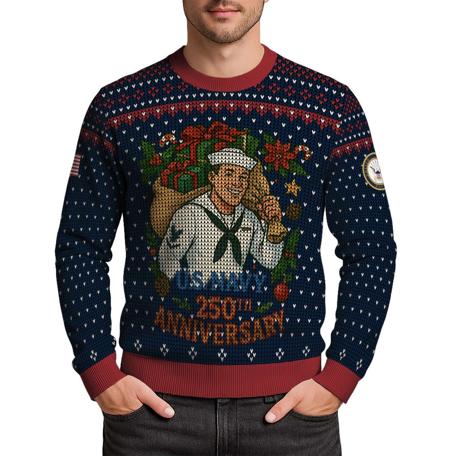 Personalized US Navy Christmas Ugly Sweater TUST13