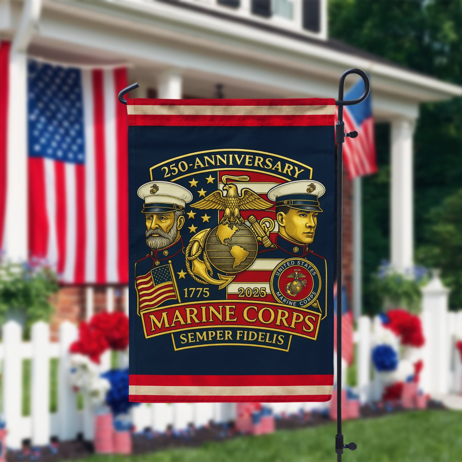 MARlNE 250th Anniversary Garden Flag 12" x 18" Twin-Side Printing