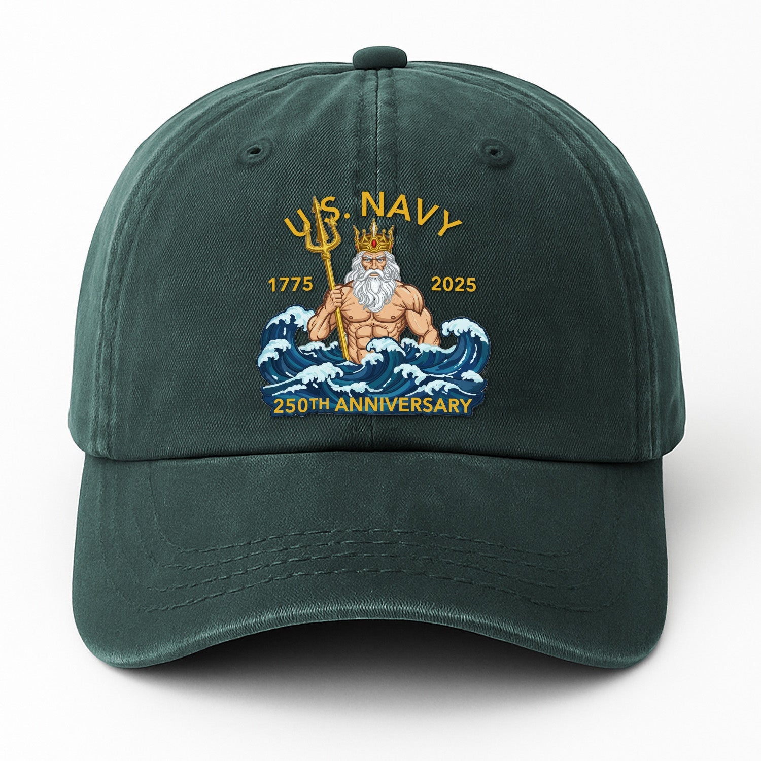 US Navy 250th Anniversary Poseidon Washed Denim Cap