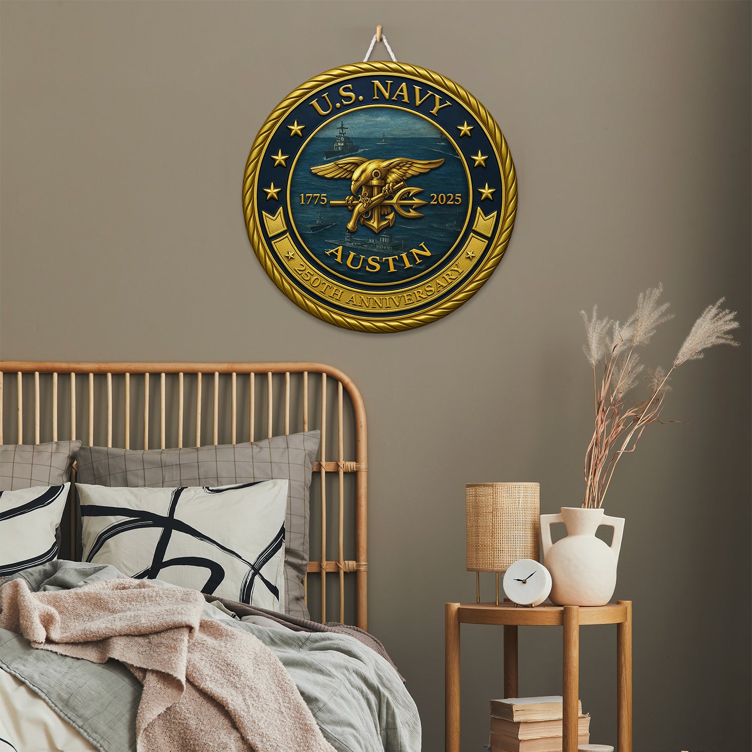U.S. Navy 250th Anniversary - Custom Name Round Sign