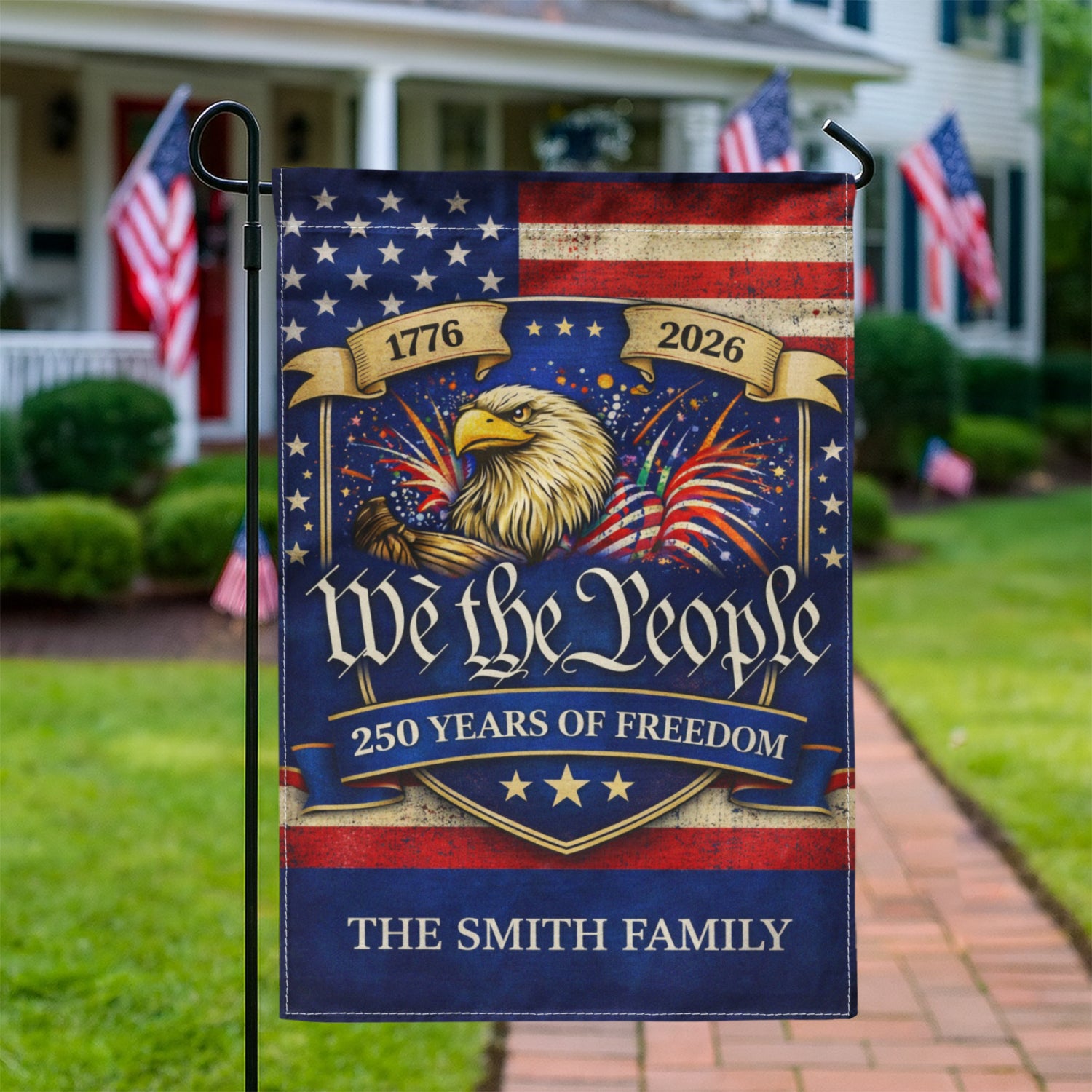 Personalized USA 250 Garden Flag We The People Eagle Fireworks