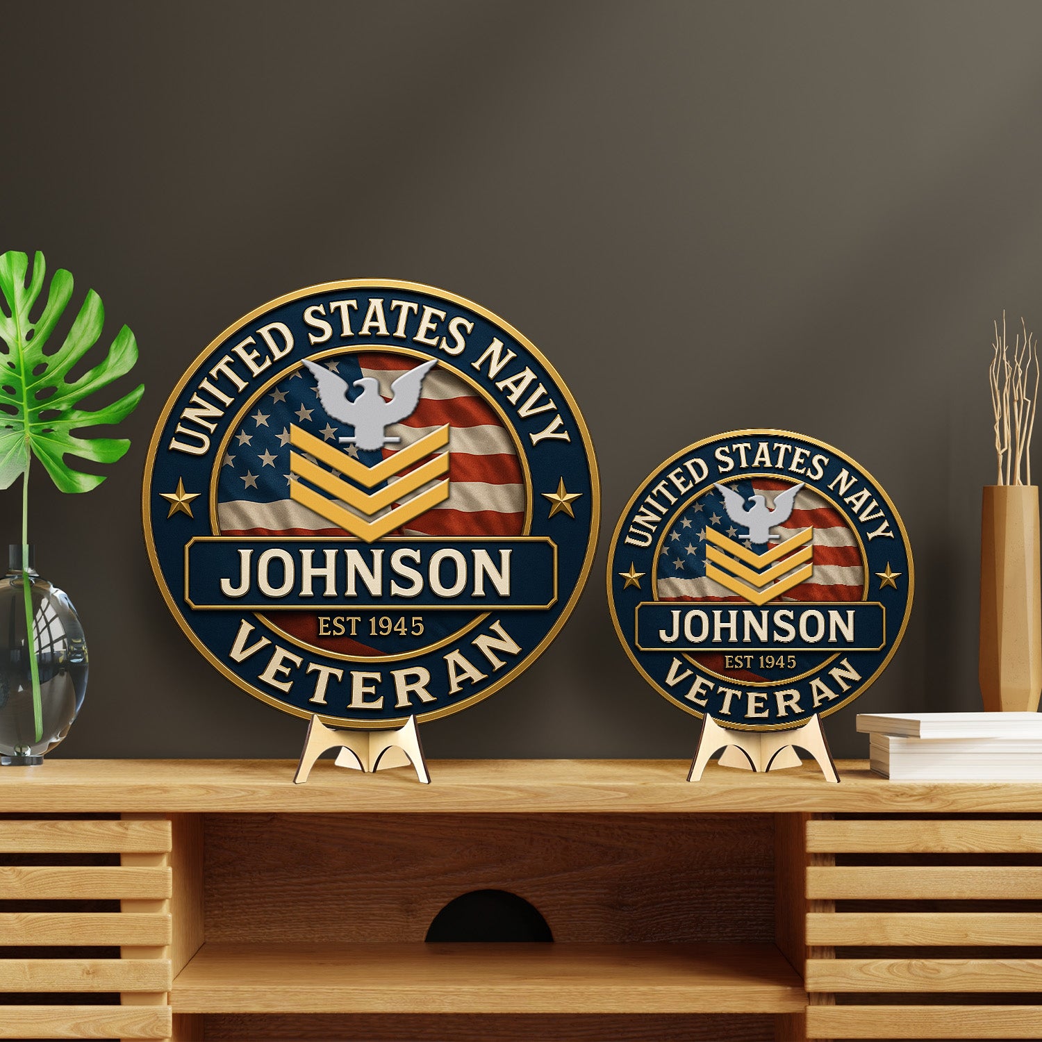 U.S. Navy Veteran Wooden Sign – Personalized Military Tribute with Name & Rank
