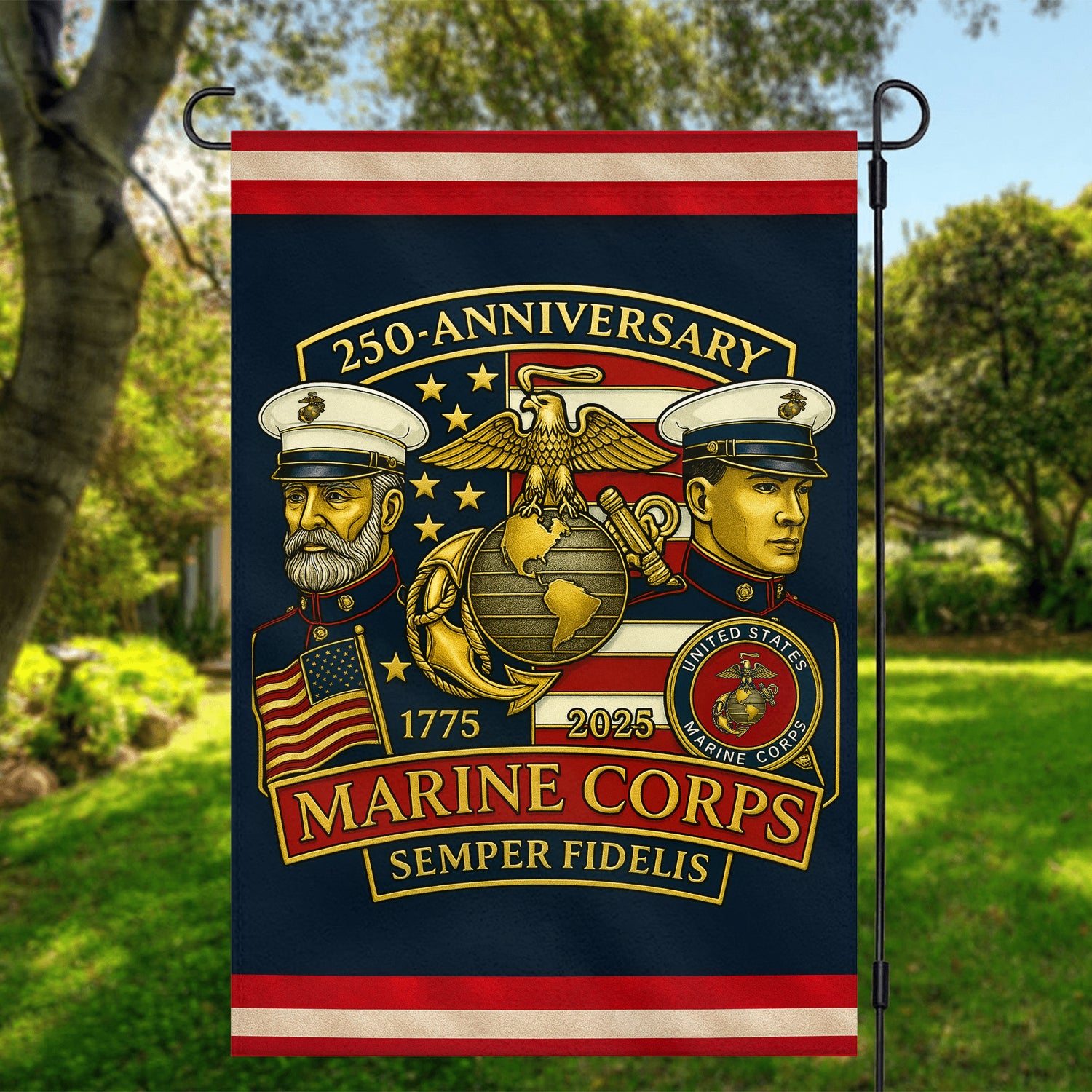 MARlNE 250th Anniversary Garden Flag 12" x 18" Twin-Side Printing