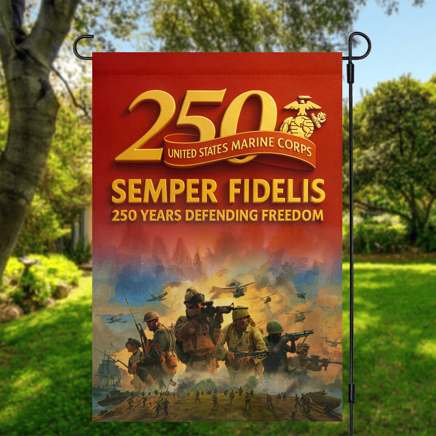 MARlNE Semper Fields 250 Years Defending Freedom Garden Flag 12" x 18" Twin-Side Printing