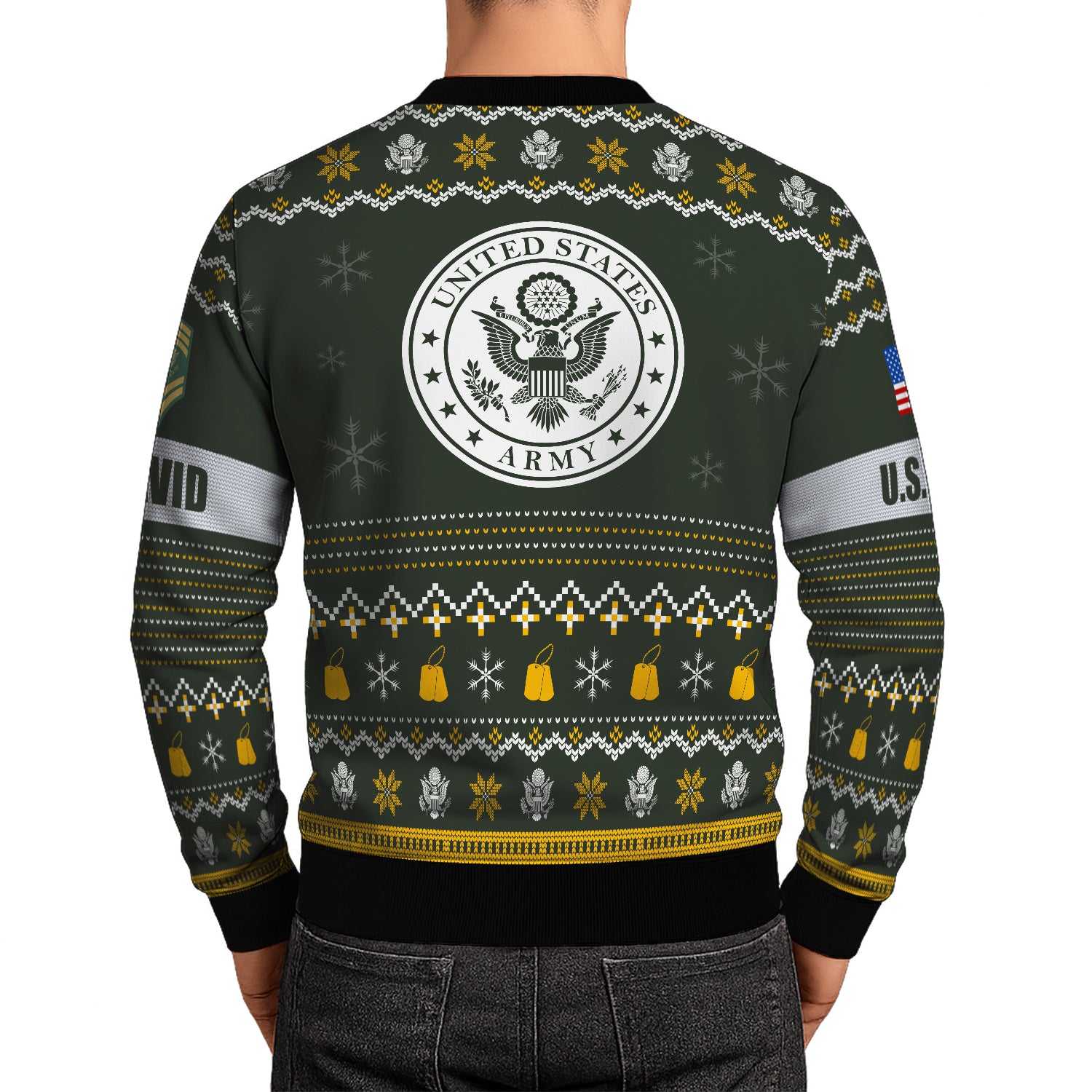 Custom Ranks And Text US Army Ugly Christmas Sweater for Women Men JUST04