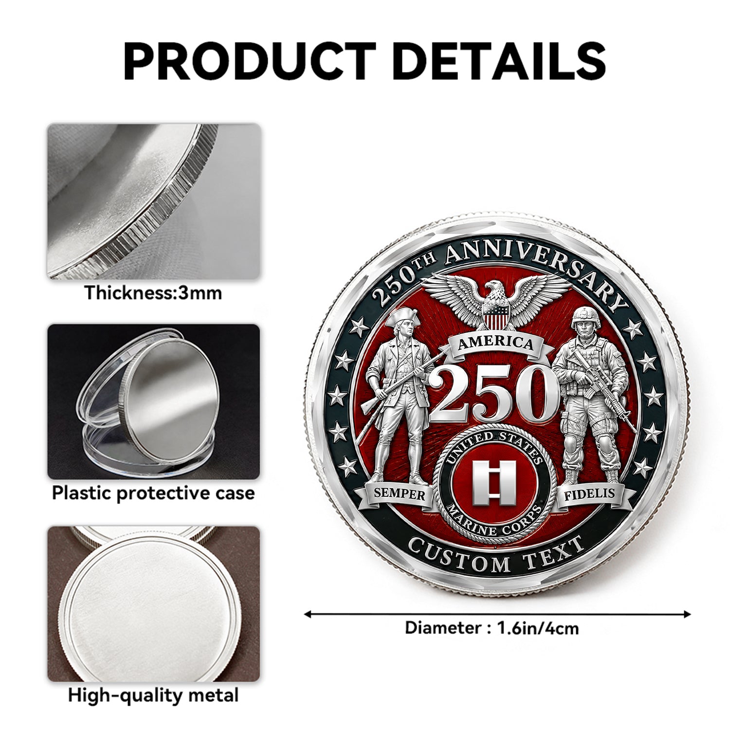 Personalized USMC Challenge Coin 250 Years Of America