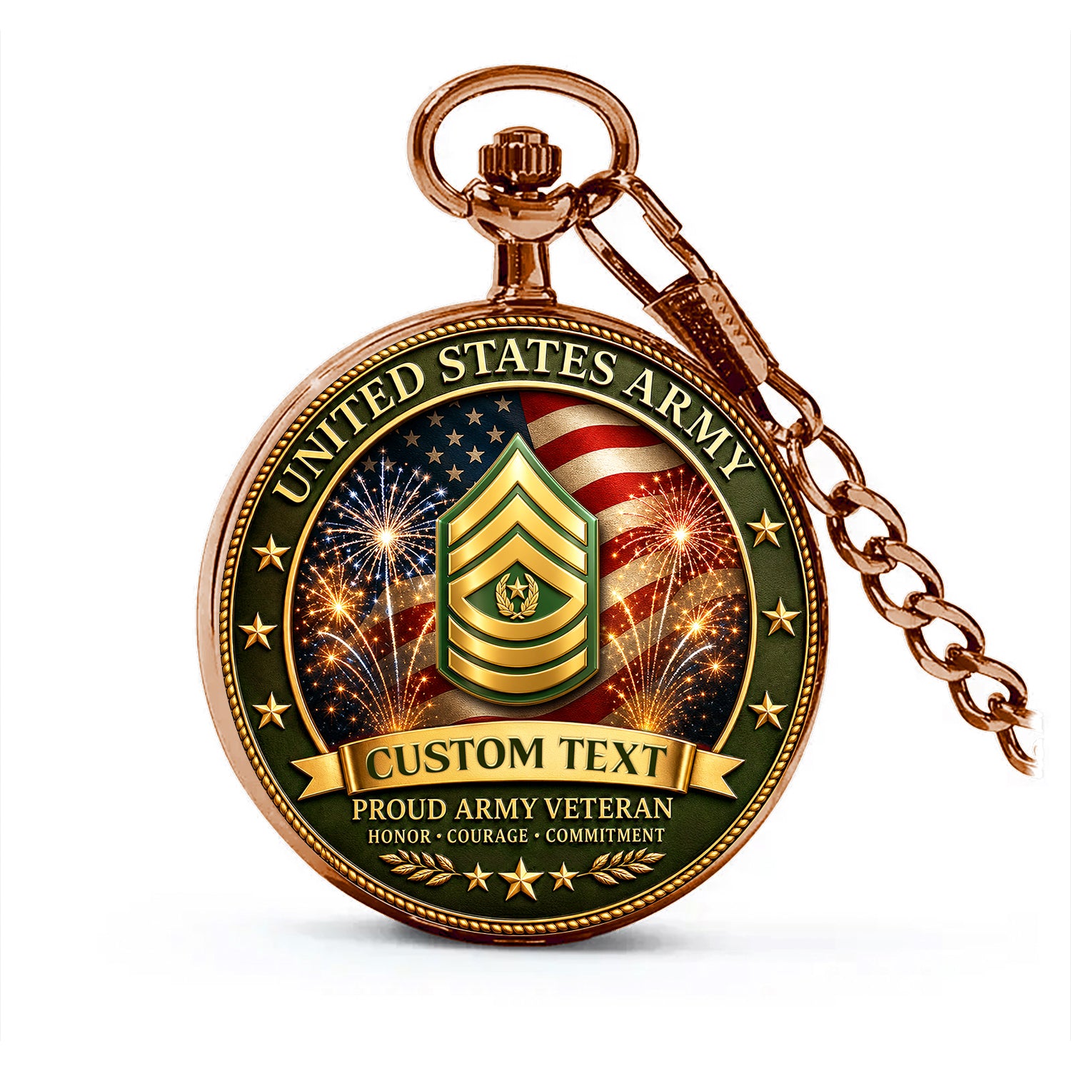 US Army Veteran Pocket Watch Personalized Name Rank 1775-2025 Gift