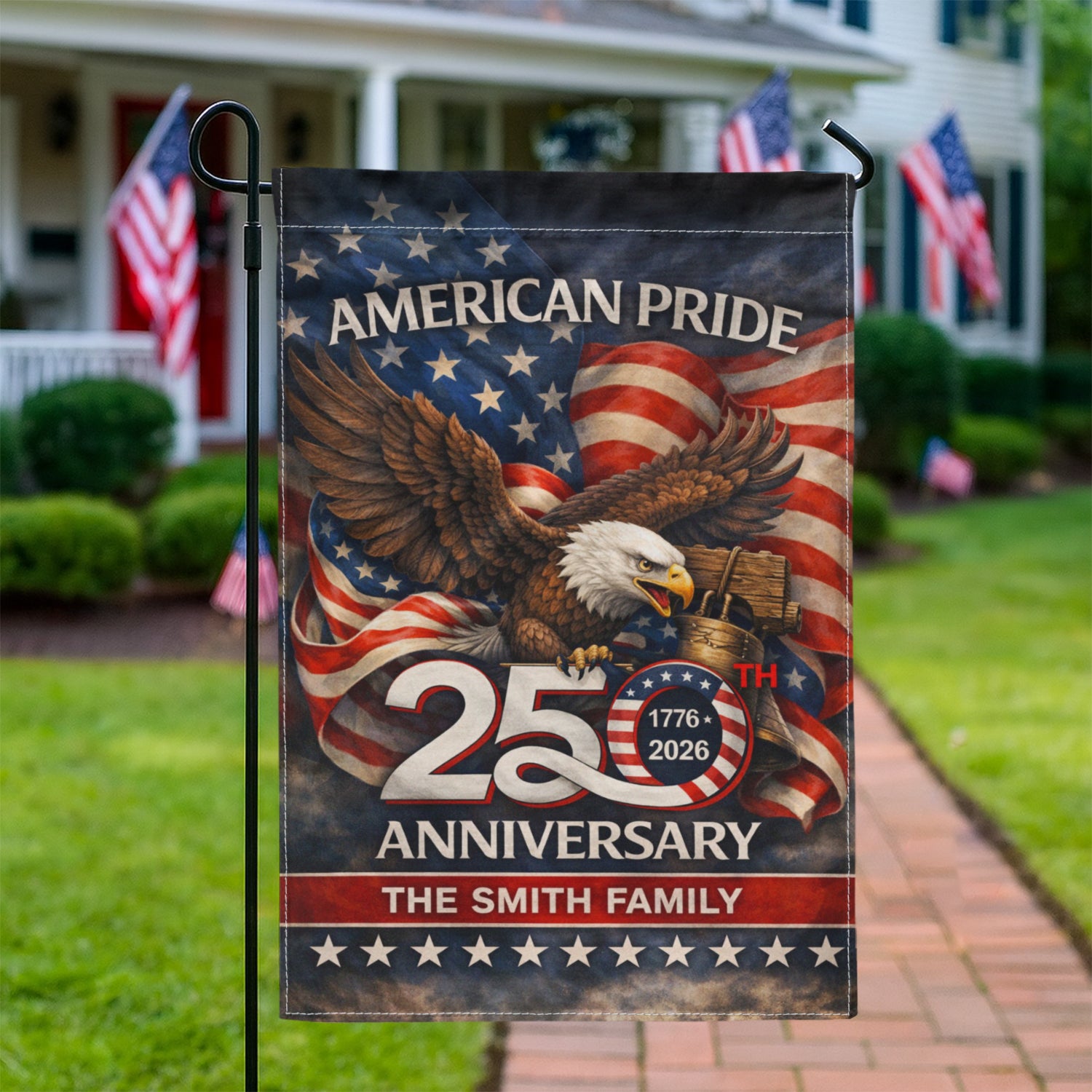 Personalized America 250 Garden Flag Custom Family Name 1776-2026 Patriotic Eagle Decor