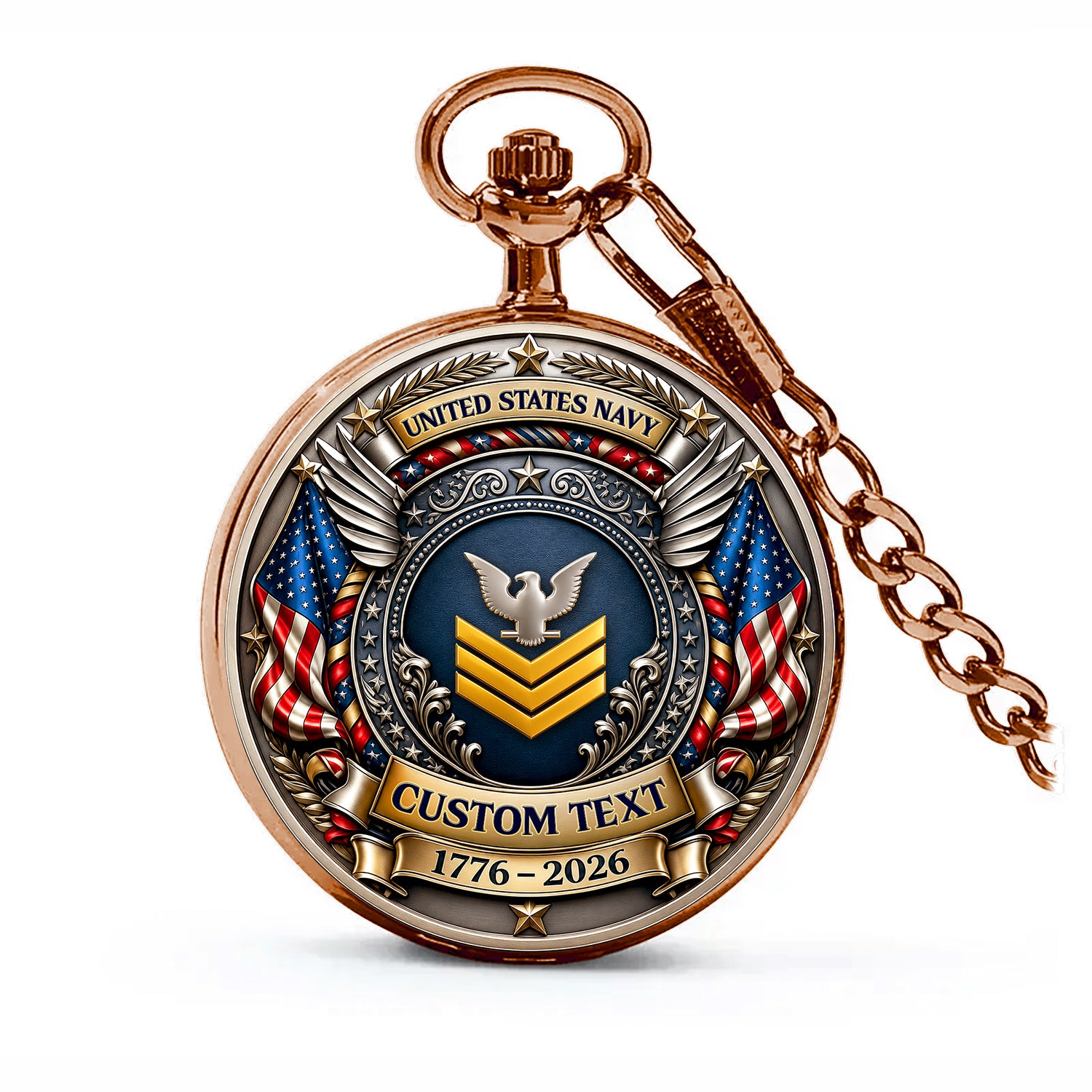 Custom US Navy Military Pocket Watch Veteran Appreciation Gift