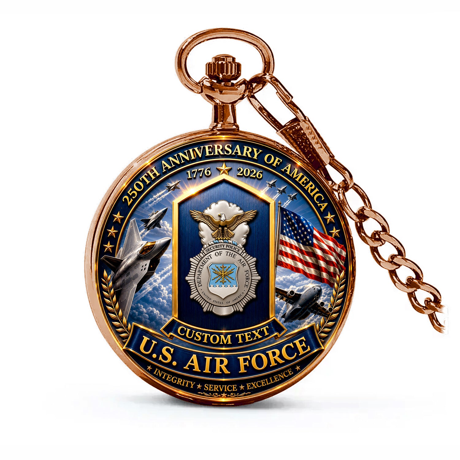 Custom US Air Force Rank Pocket Watch Military Retirement Gift