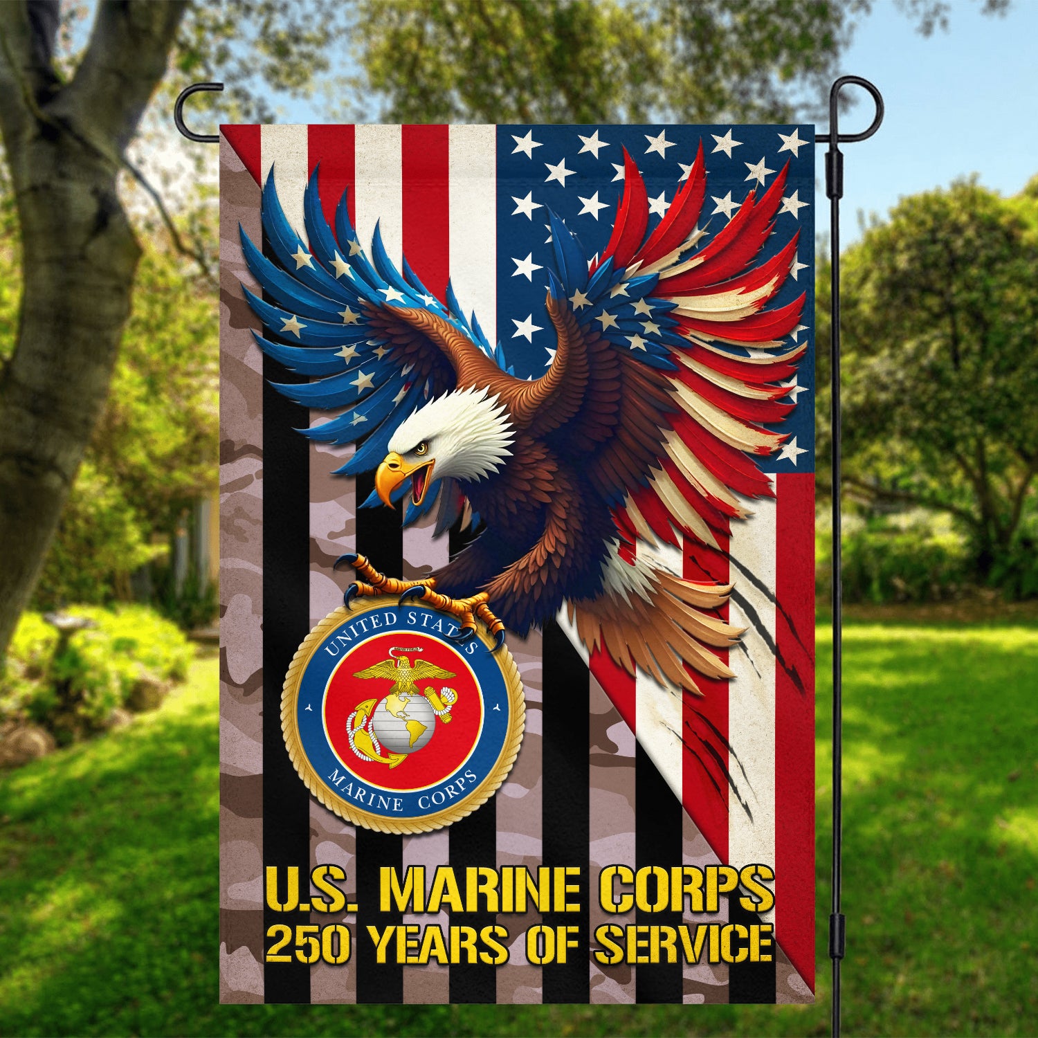 MARlNE 250 Years Of Service Garden Flag 12" x 18" Twin-Side Printing