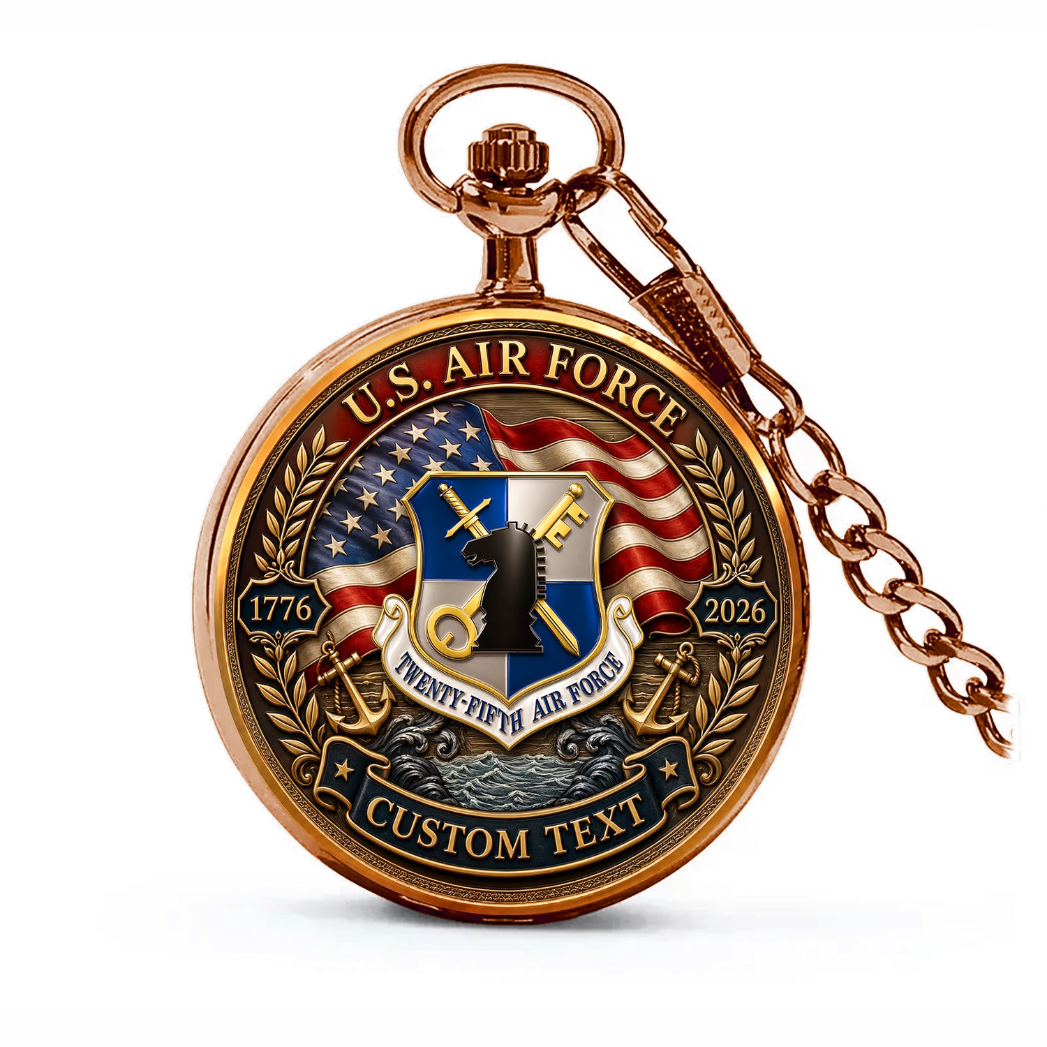 Custom Air Force Veteran Pocket Watch Personalized Rank