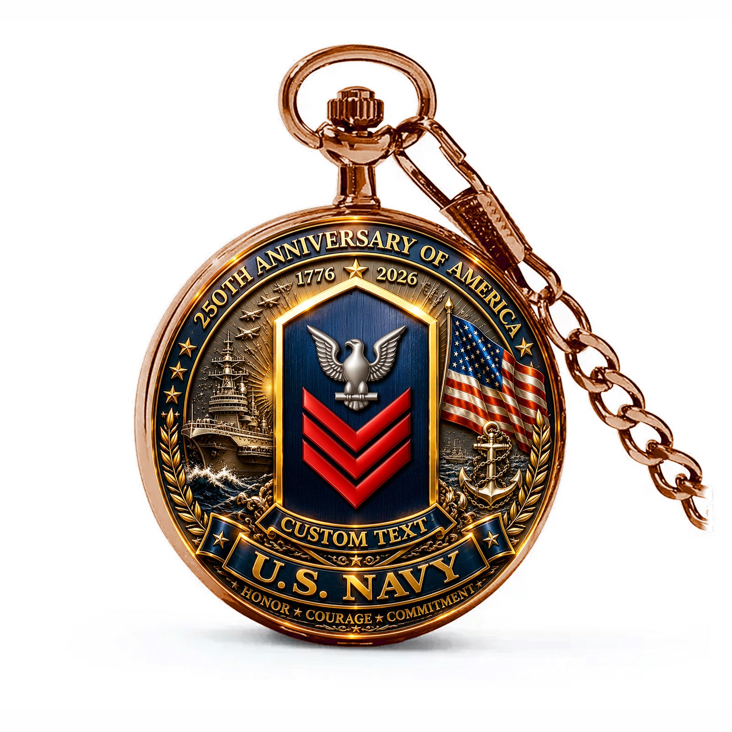 US Navy 250 Years Anniversary Pocket Watch Veteran Gift