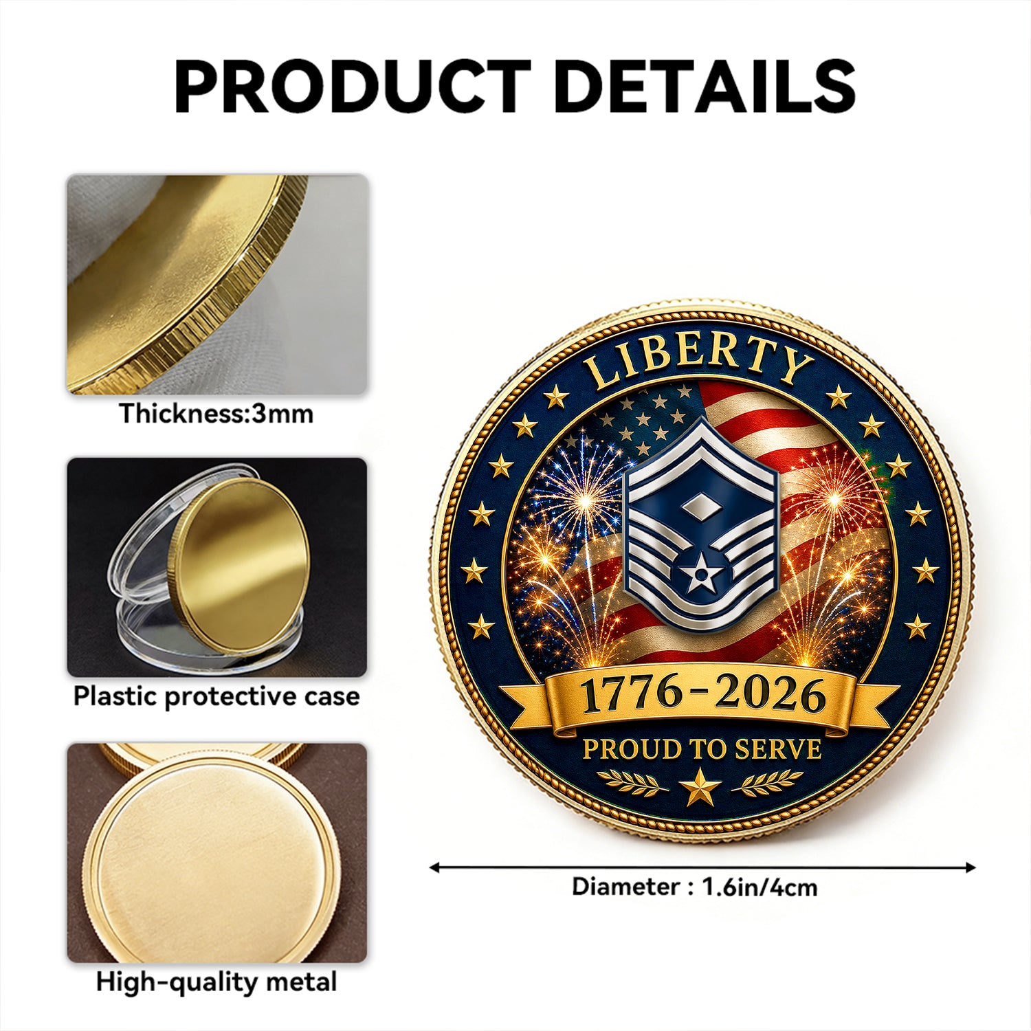 Personalized U.S. Air Force Veteran Rank Challenge Coin – Custom Text & Rank