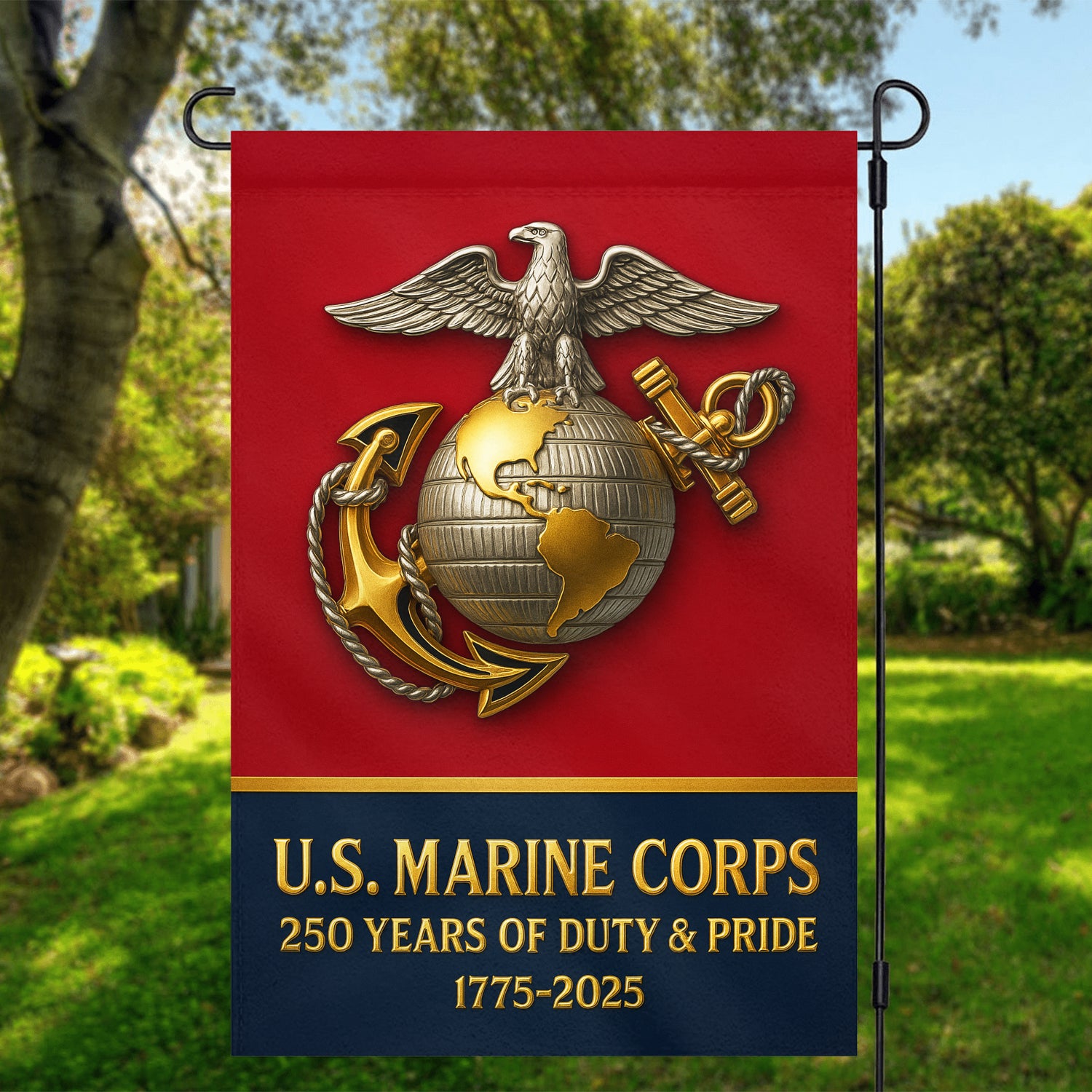 MARlNE 250 Years Of Duty & Pride Garden Flag 12" x 18" Twin-Side Printing