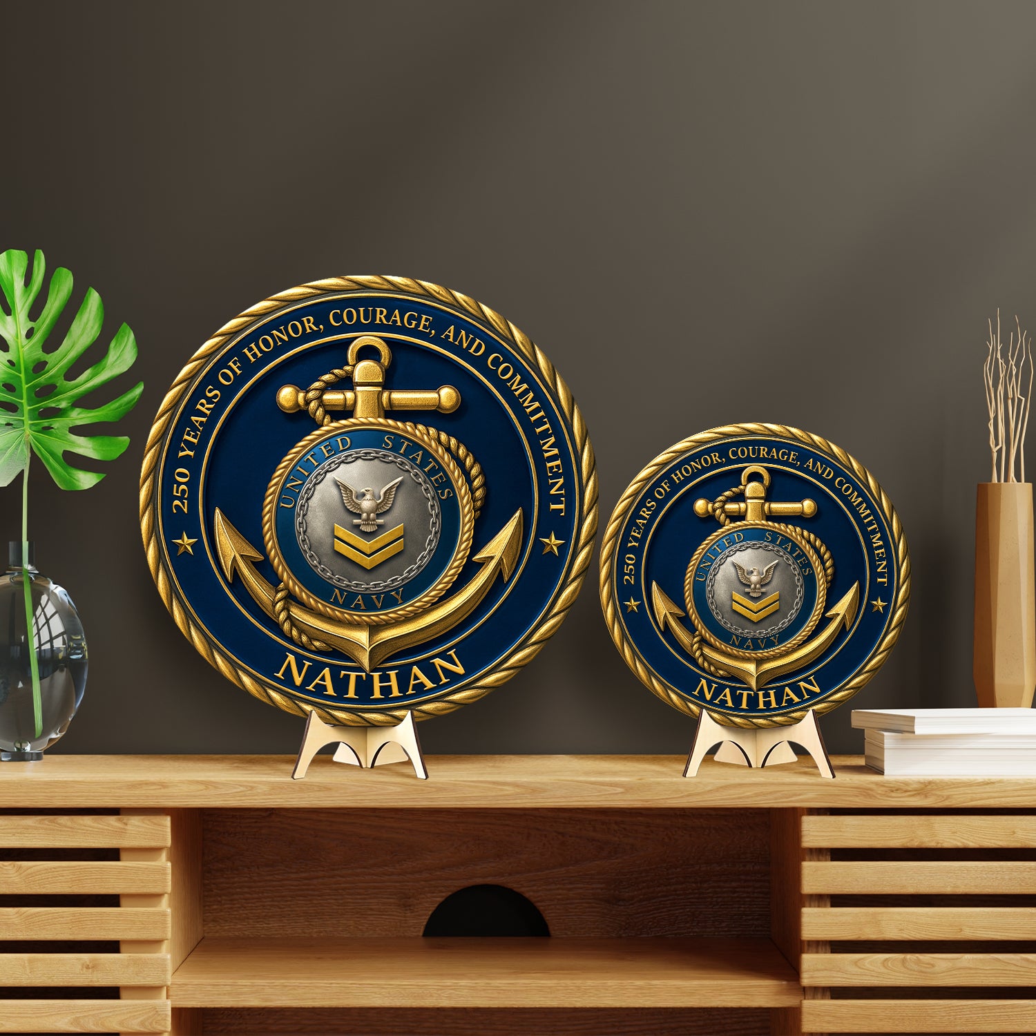 U.S. Navy 250 Years of Service Wooden Sign – Personalized Rank & Name Tribute