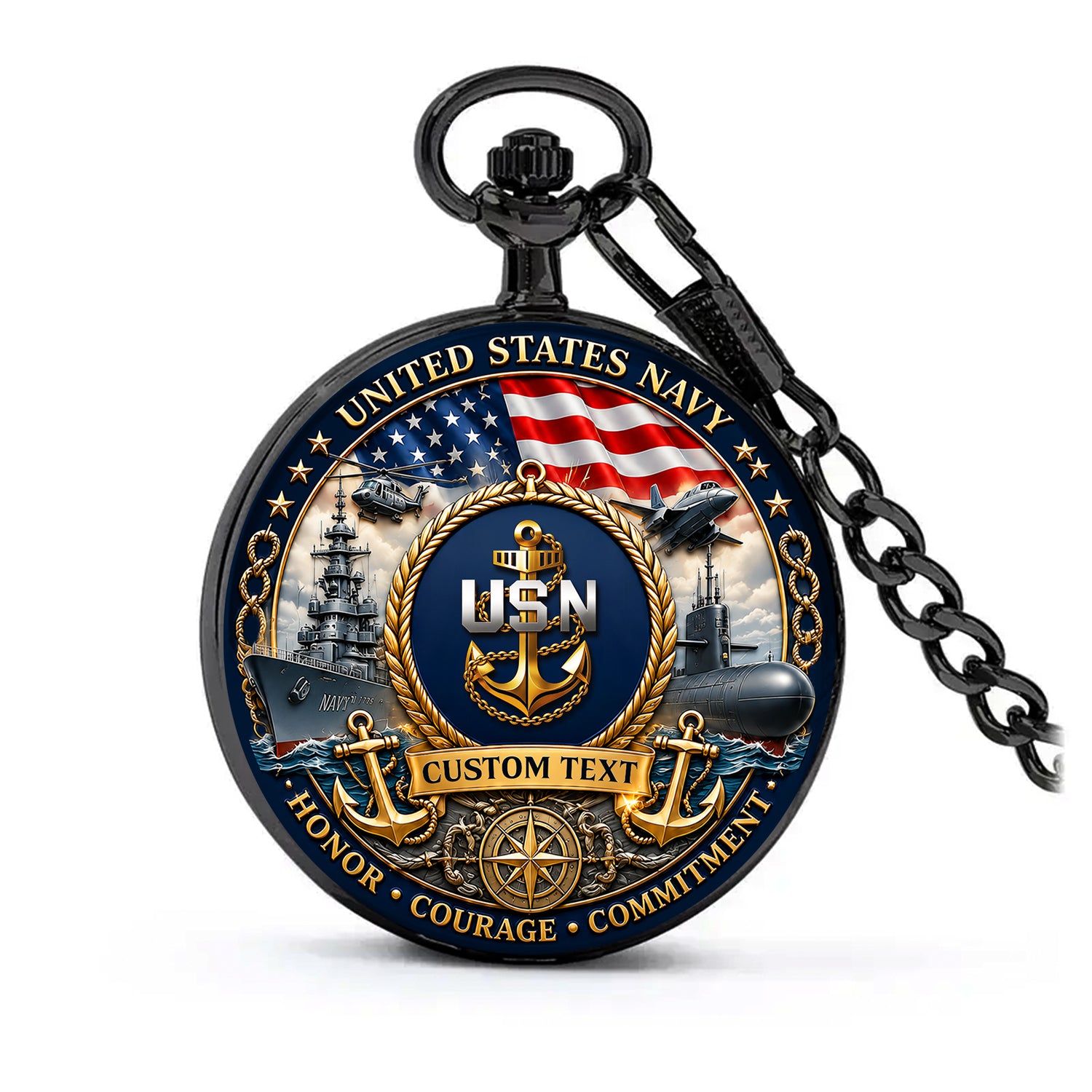 US Navy Sailor Gift Personalized Pocket Watch Custom Text