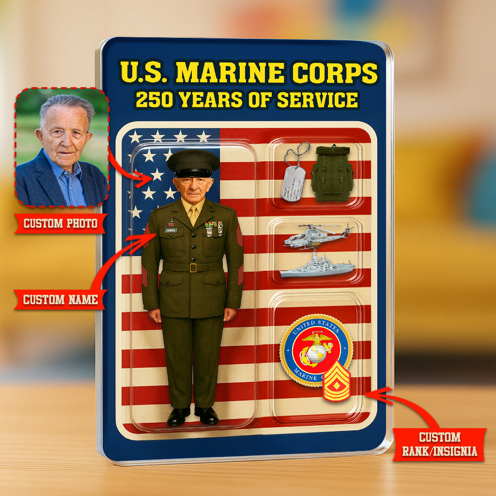 Personalized US Marine Corps 250th Years Of Service Custom Figure Acrylic Block