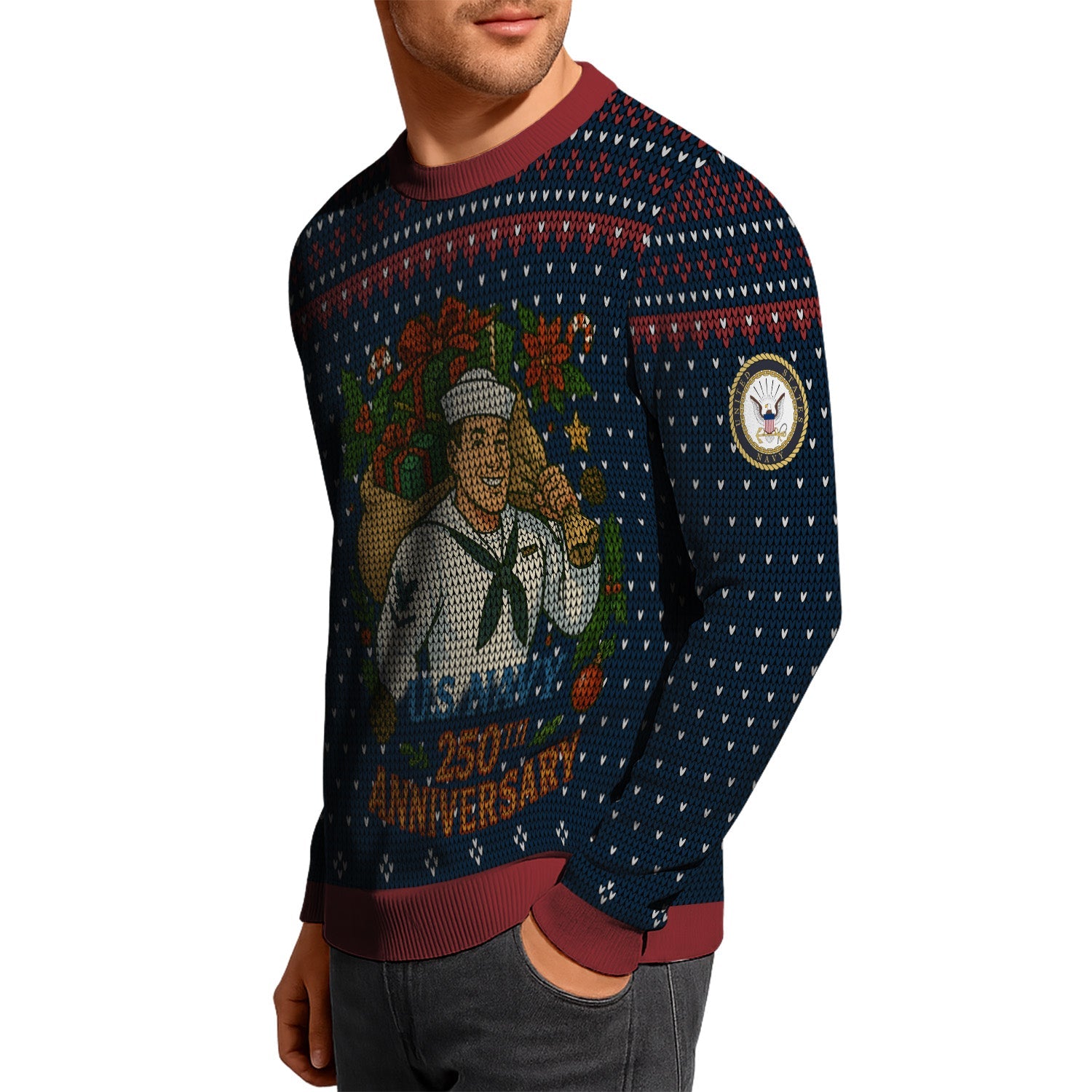 Personalized US Navy Christmas Ugly Sweater TUST13