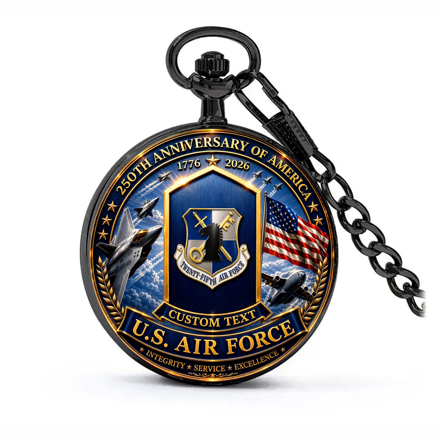 Custom US Air Force Rank Pocket Watch Military Retirement Gift