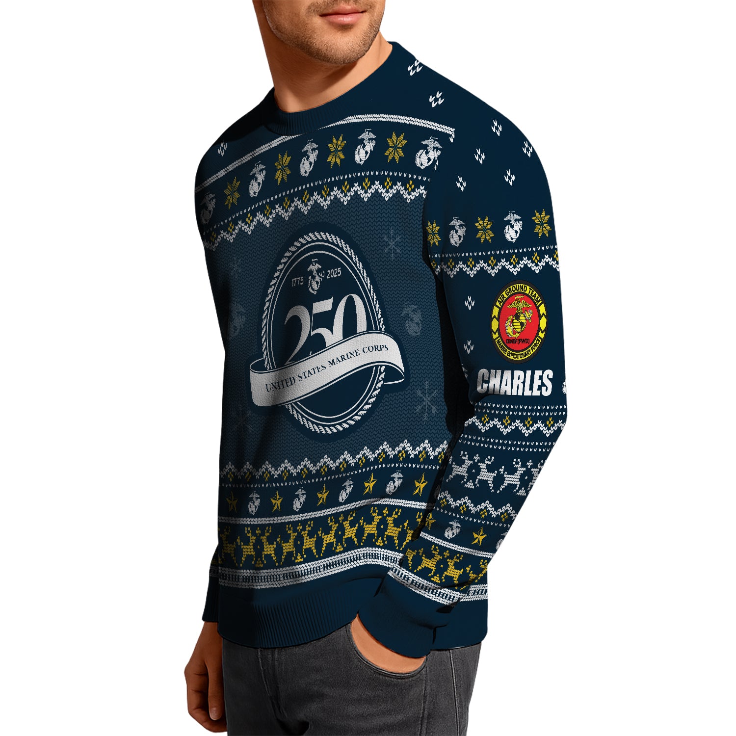 Custom Ranks And Text USMC Ugly Christmas Sweater for Women Men JUST02