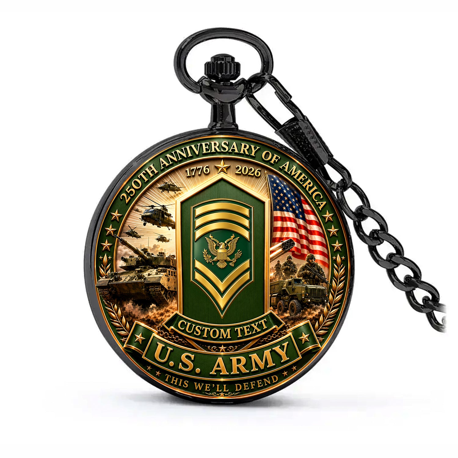 Custom US Army Rank Pocket Watch 250th Anniversary Gift for Veterans