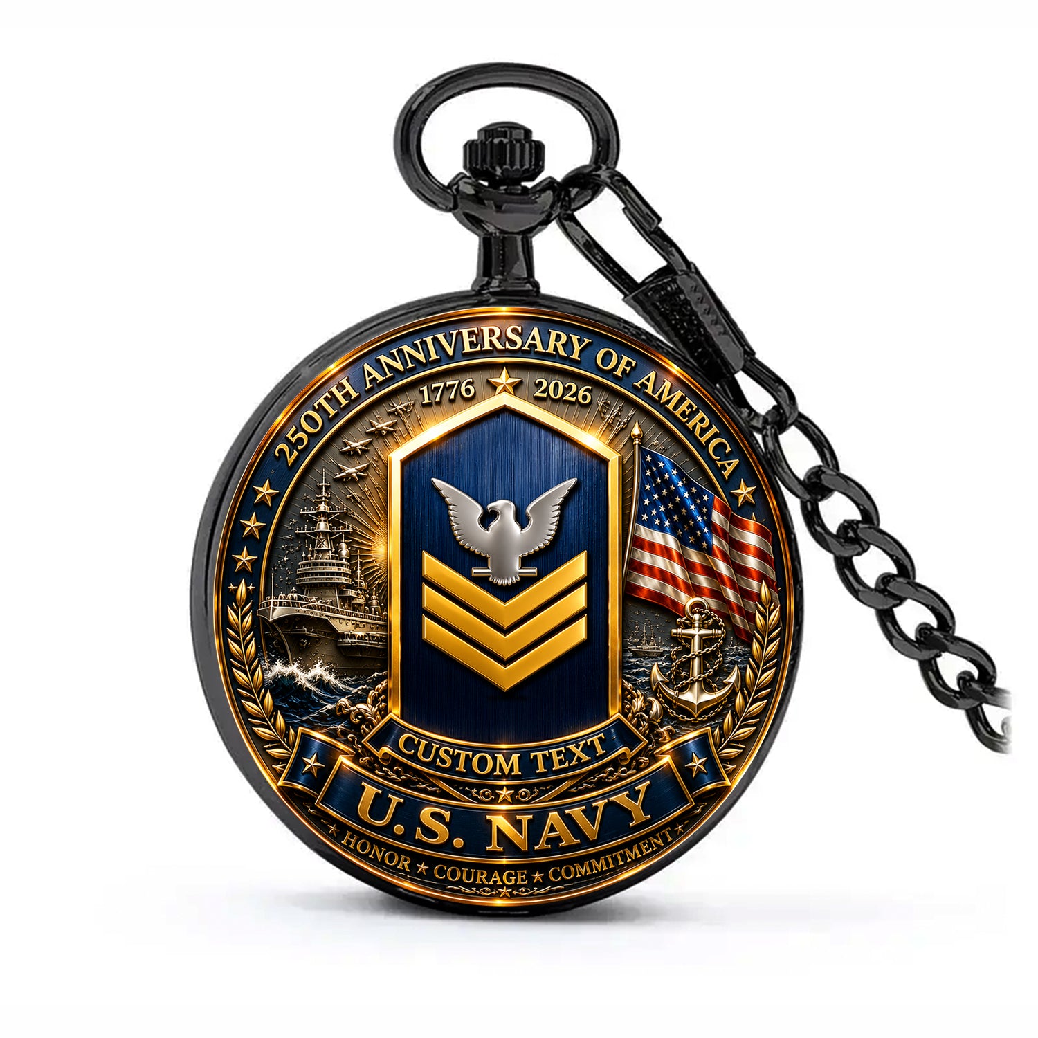 US Navy 250 Years Anniversary Pocket Watch Veteran Gift