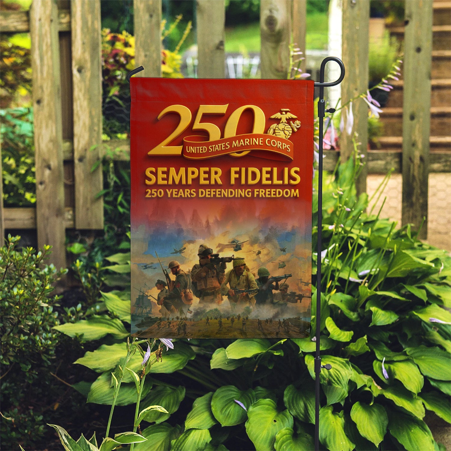 MARlNE Semper Fields 250 Years Defending Freedom Garden Flag 12" x 18" Twin-Side Printing