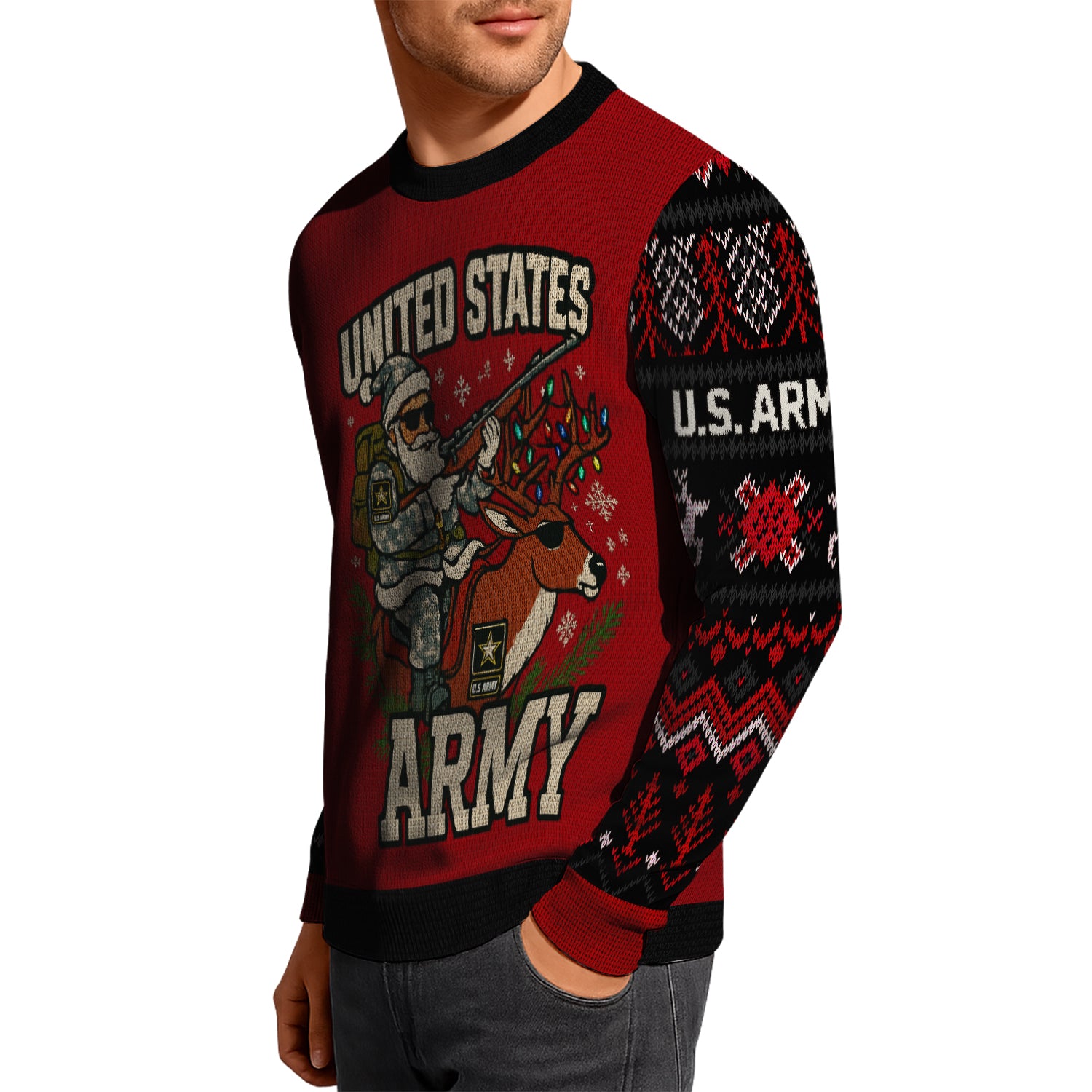 US Army Santa Cloud Soldier Ugly Christmas Sweater