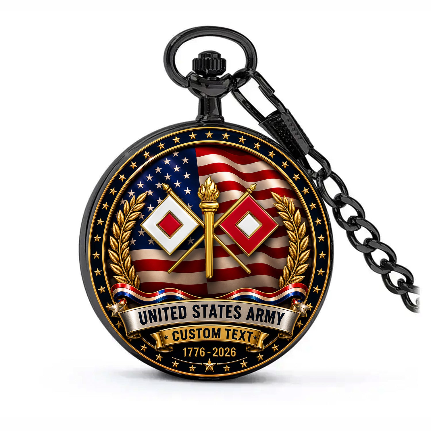 US Army 250th Anniversary Custom Text Pocket Watch