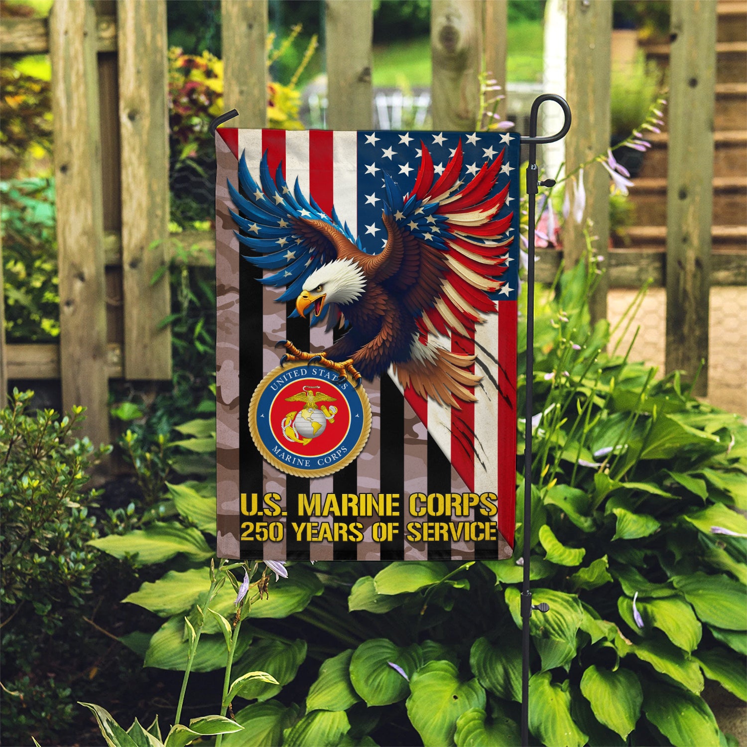 MARlNE 250 Years Of Service Garden Flag 12" x 18" Twin-Side Printing