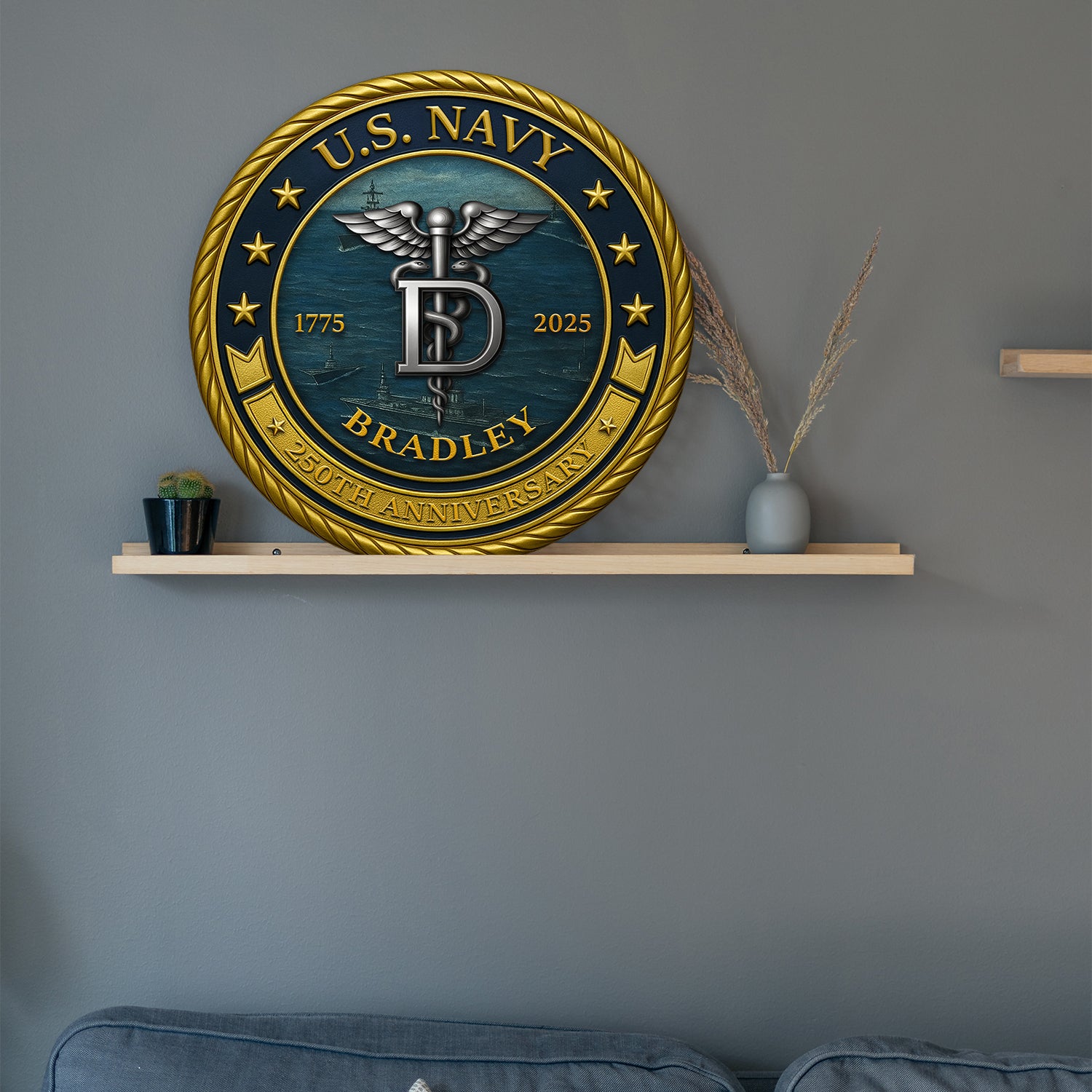 U.S. Navy 250th Anniversary - Custom Name Round Sign