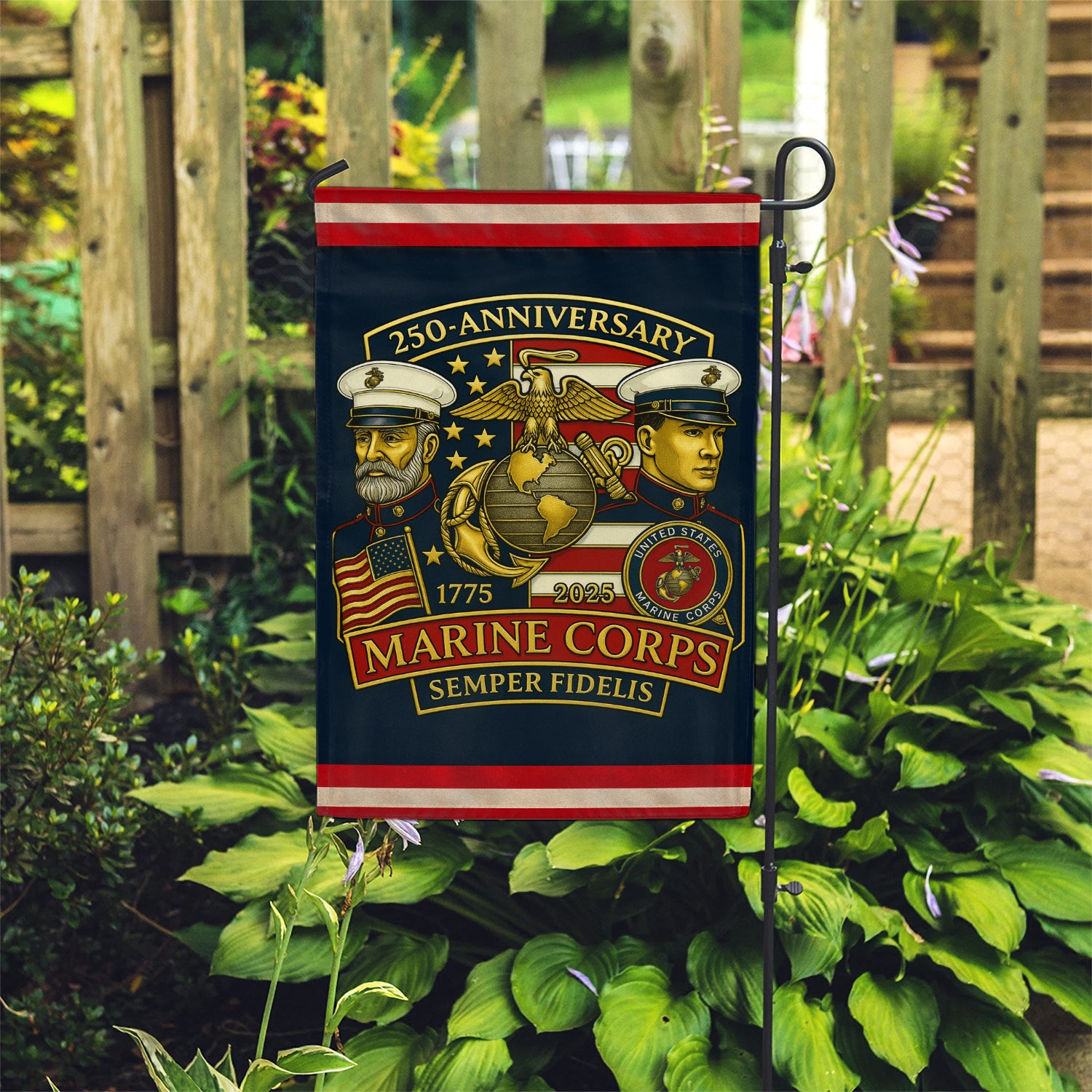 MARlNE 250th Anniversary Garden Flag 12" x 18" Twin-Side Printing