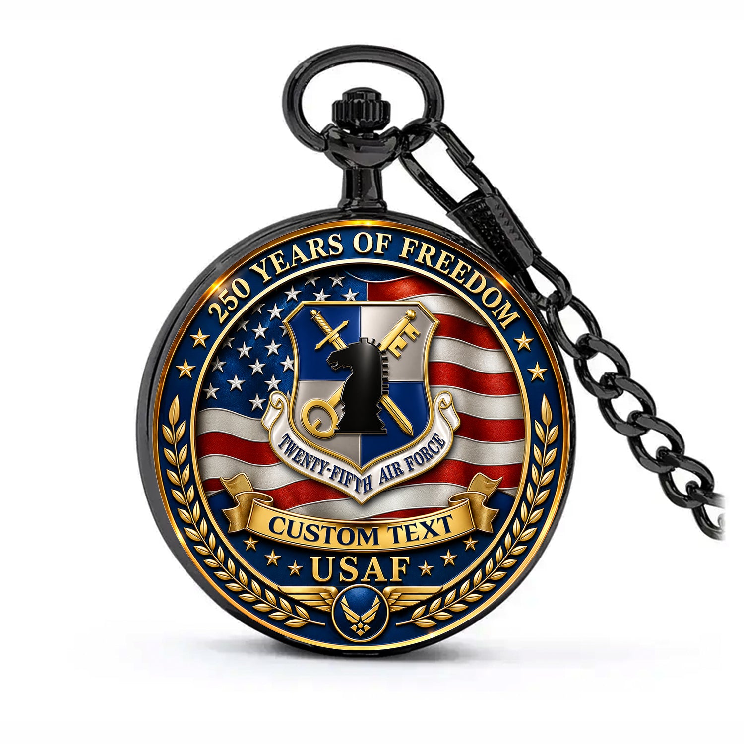 US Air Force Veteran Pocket Watch Custom Name Rank Anniversary Gift