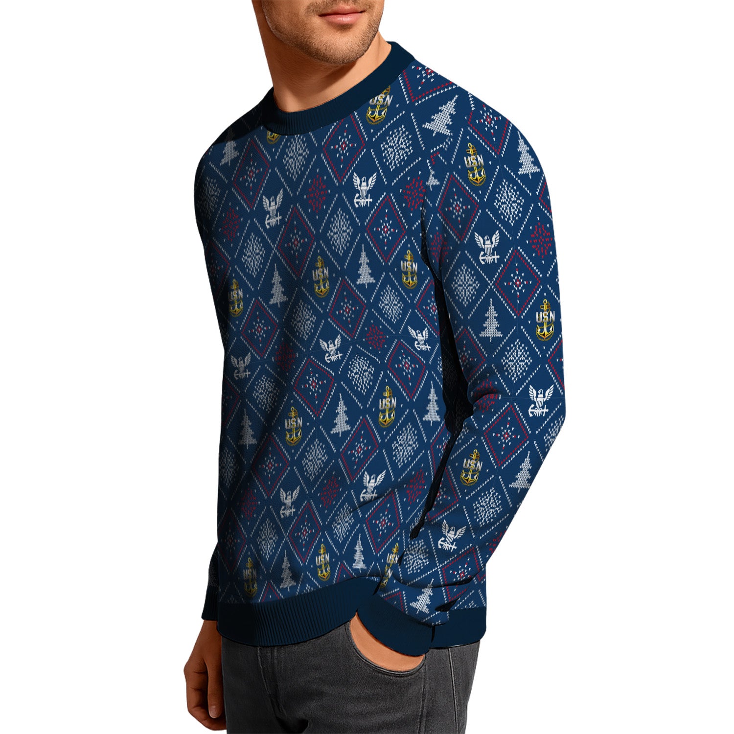 Custom Ranks US Navy Ugly Christmas Sweater for Women Men TUST03