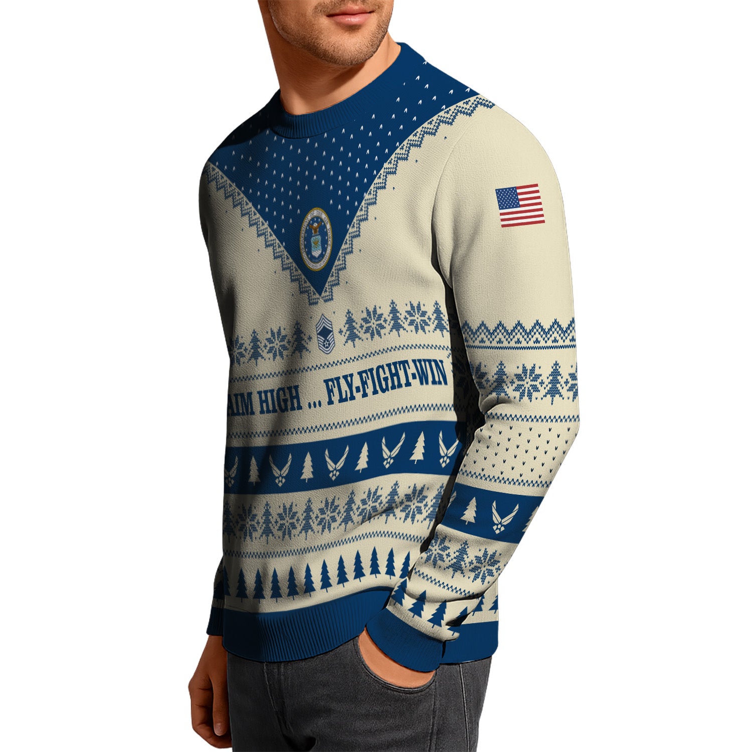 Custom Ranks US Air Force Ugly Christmas Sweater for Women Men TUST05