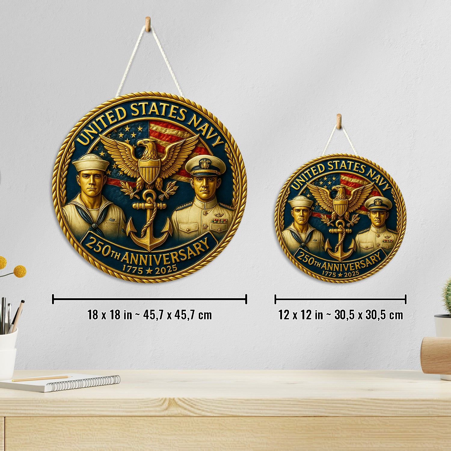 United States Navy 250th Anniversary Wooden Sign